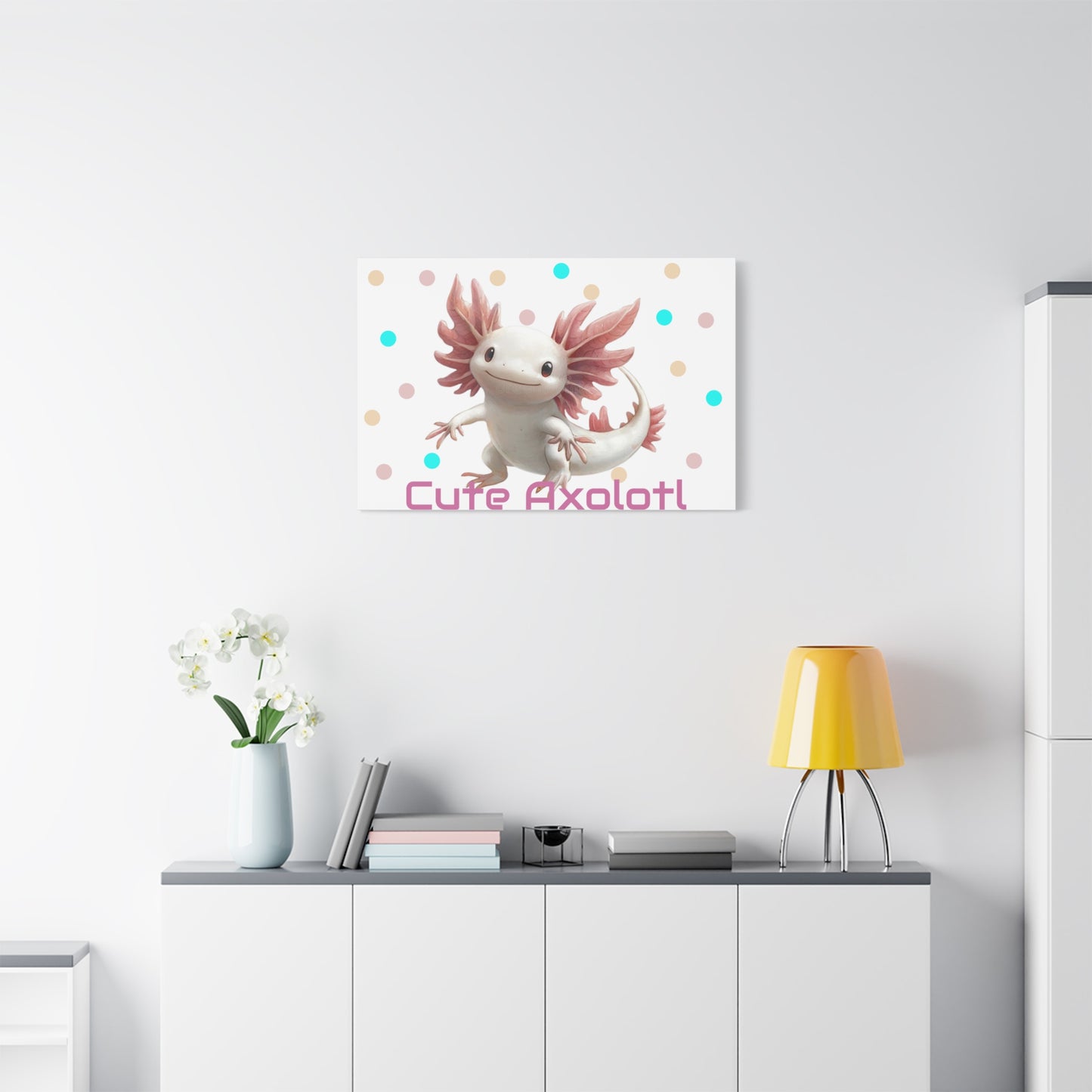 Whimsical Axolotl Canvas Art, Nursery Decor, Cute Wall Art, Kid's Room Decoration, Gift for Animal Lovers, Playful Home Accent