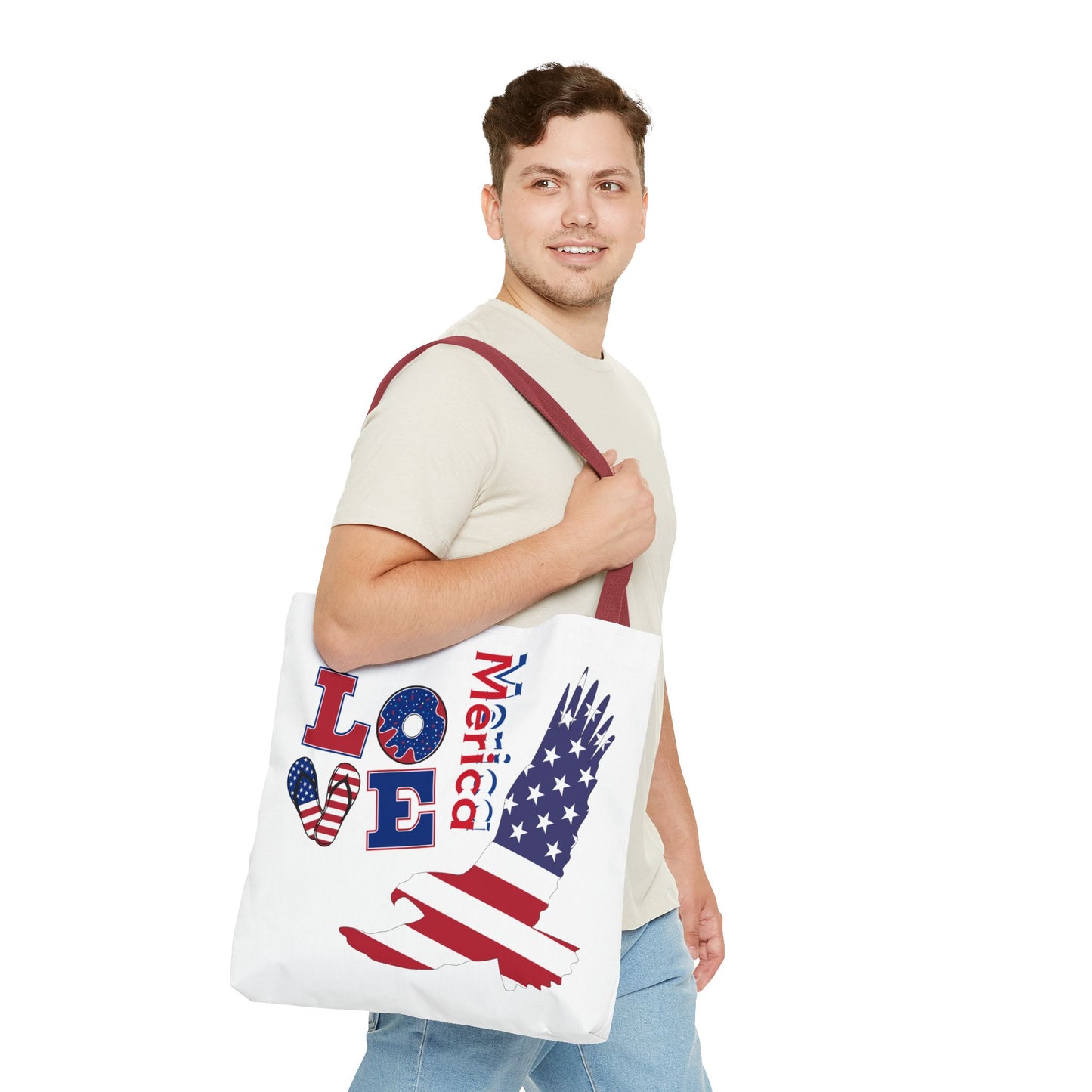 Patriotic Eagle Tote Bag - USA Flag Design, Reusable Shopping Bag, Beach Bag, Gift for Independence Day, Eco-Friendly Carryall