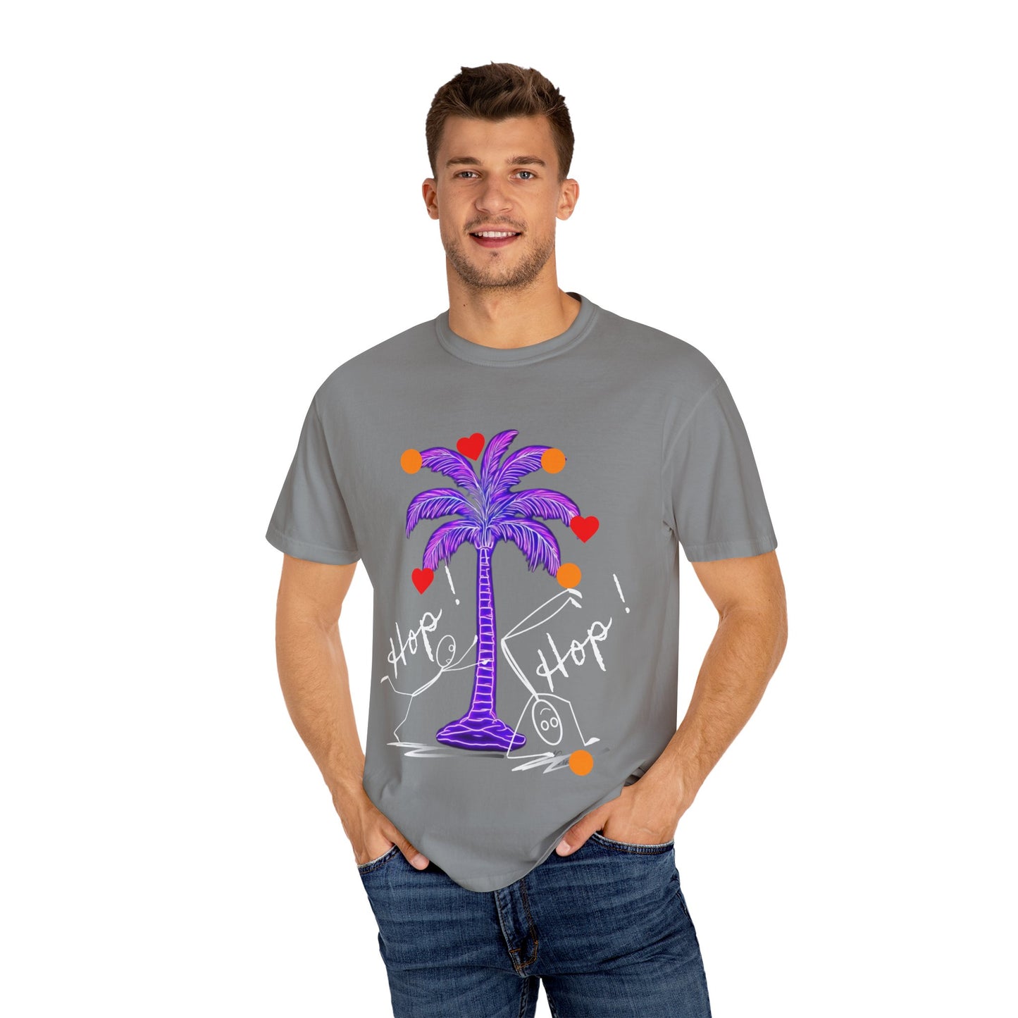 Hop! Palm T-Shirt, Summer Vibes, Beachwear, Casual Style, Gift for Friends, Travel Essential