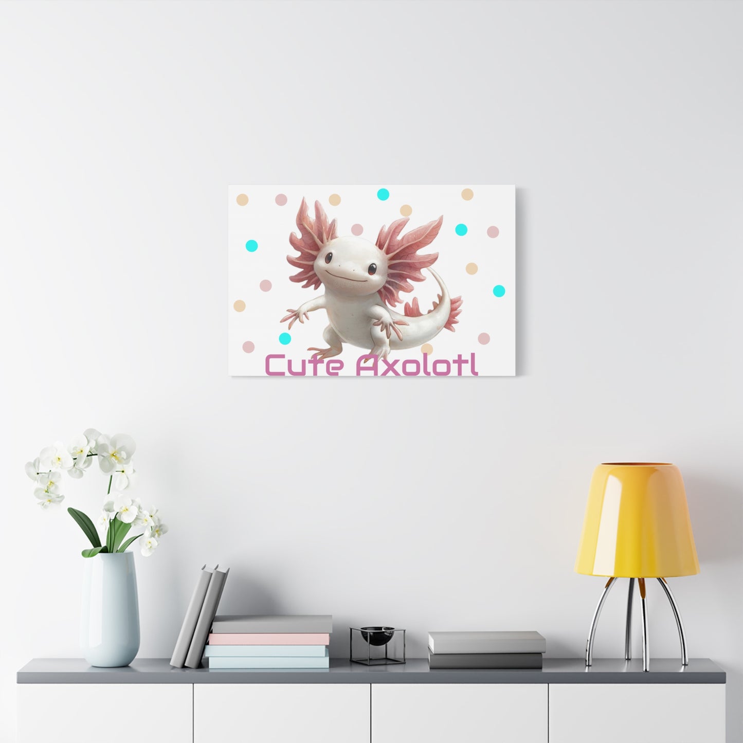 Whimsical Axolotl Canvas Art, Nursery Decor, Cute Wall Art, Kid's Room Decoration, Gift for Animal Lovers, Playful Home Accent