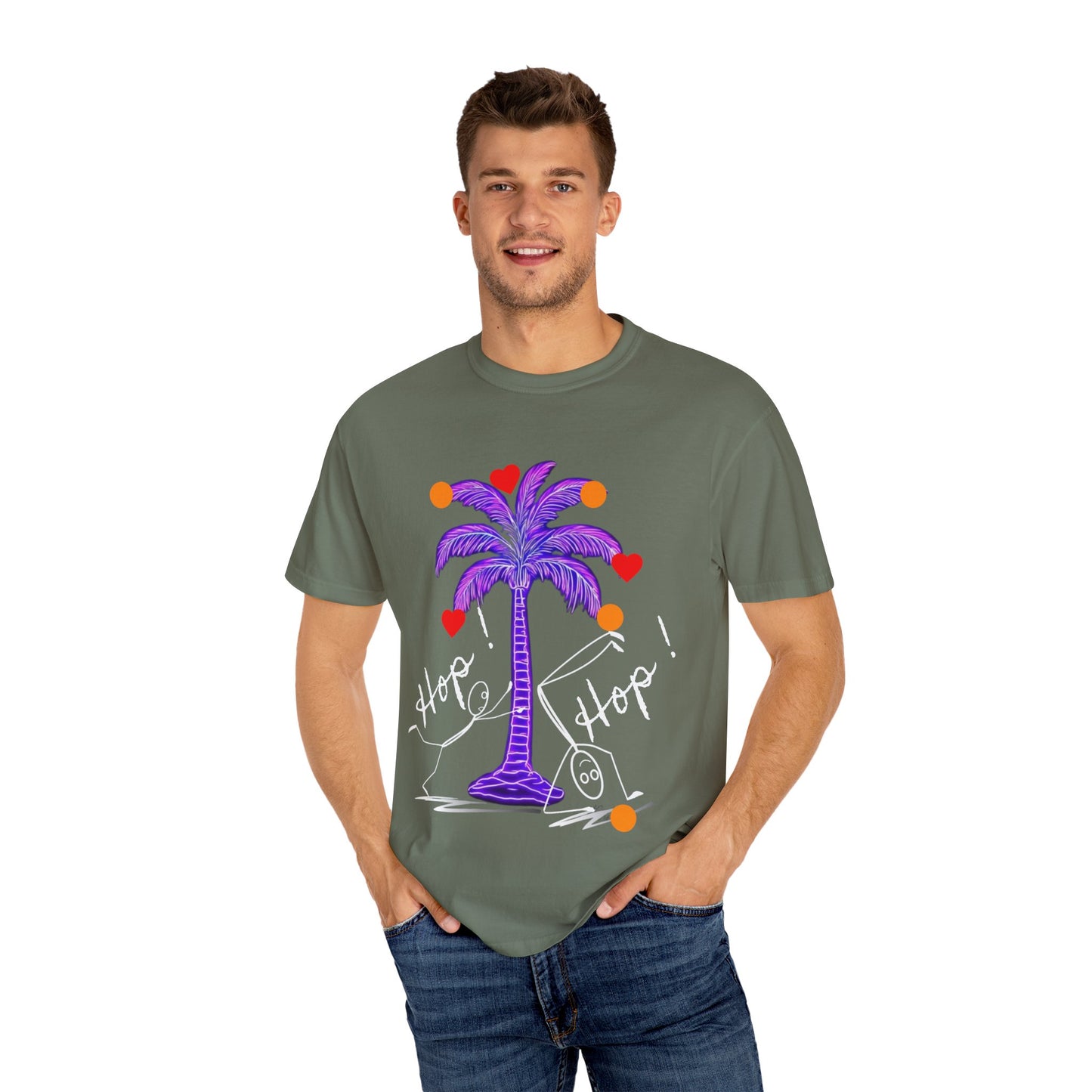 Hop! Palm T-Shirt, Summer Vibes, Beachwear, Casual Style, Gift for Friends, Travel Essential
