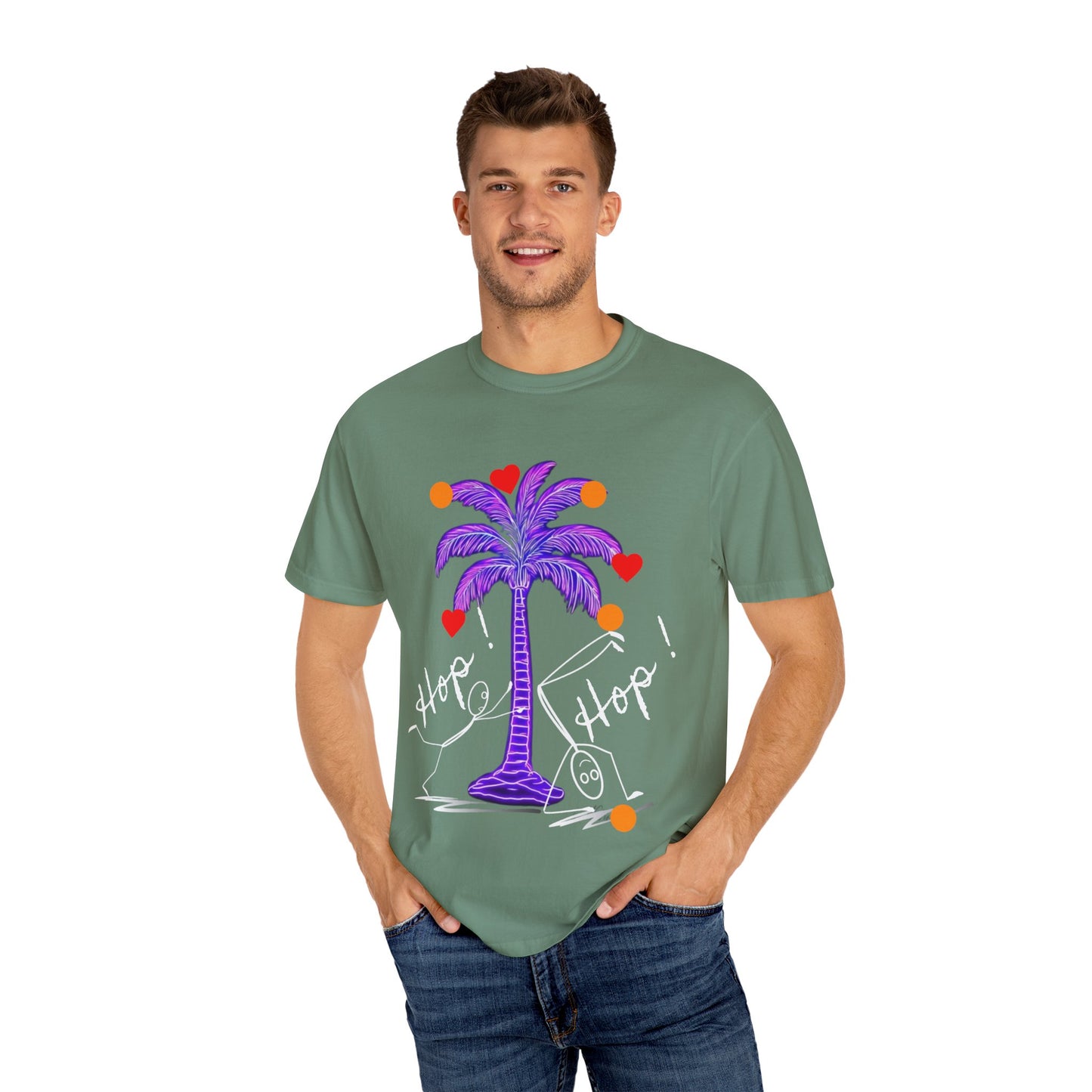 Hop! Palm T-Shirt, Summer Vibes, Beachwear, Casual Style, Gift for Friends, Travel Essential