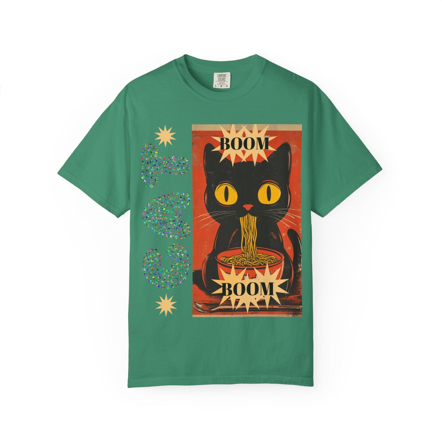 Boom Cat. Retro Cat Graphic T-Shirt, Cute Cat Tee for Food Lovers, Unique Gift for Cat Lovers, Fun Casual Wear, Vintage Style Shirt