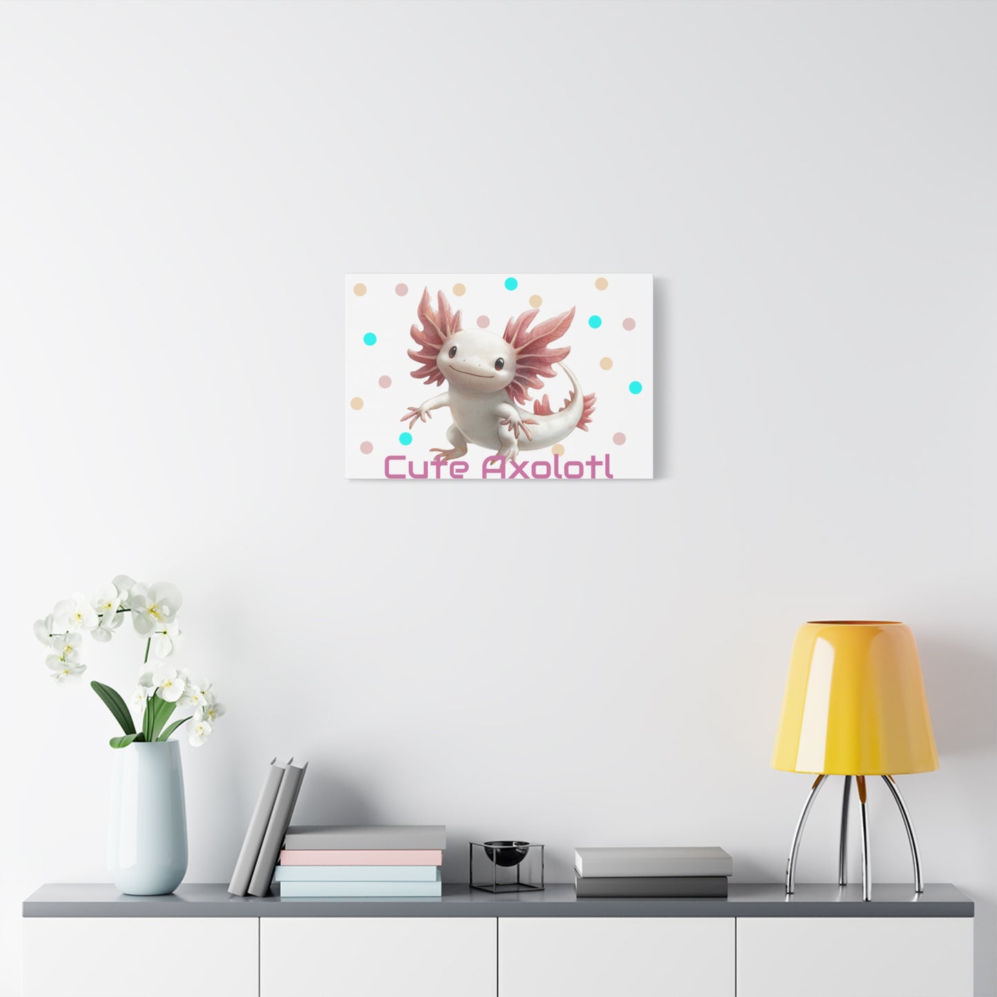 Whimsical Axolotl Canvas Art, Nursery Decor, Cute Wall Art, Kid's Room Decoration, Gift for Animal Lovers, Playful Home Accent