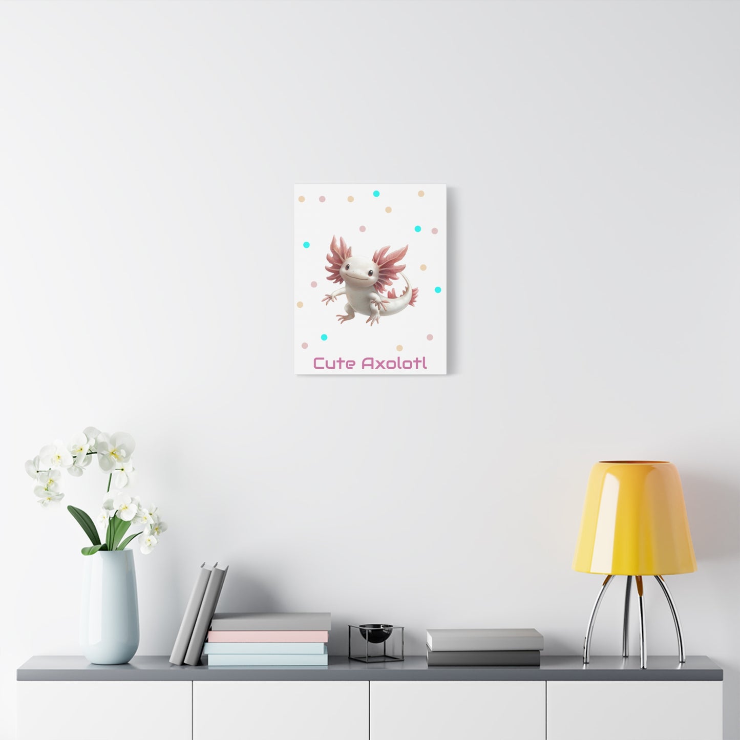 Whimsical Axolotl Canvas Art, Nursery Decor, Cute Wall Art, Kid's Room Decoration, Gift for Animal Lovers, Playful Home Accent