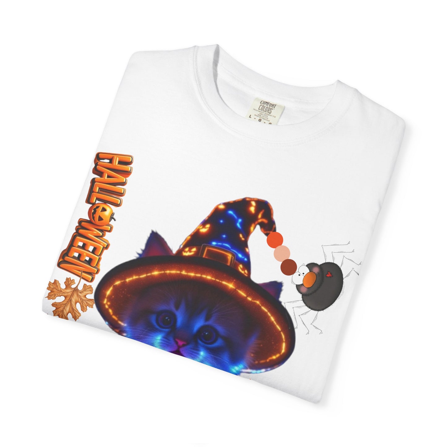 Halloween Cat T-Shirt, Unisex Garment-Dyed Tee, Cute Halloween Shirt, Spooky Cat Apparel, Fall Festival Top, Cat Lover Gift