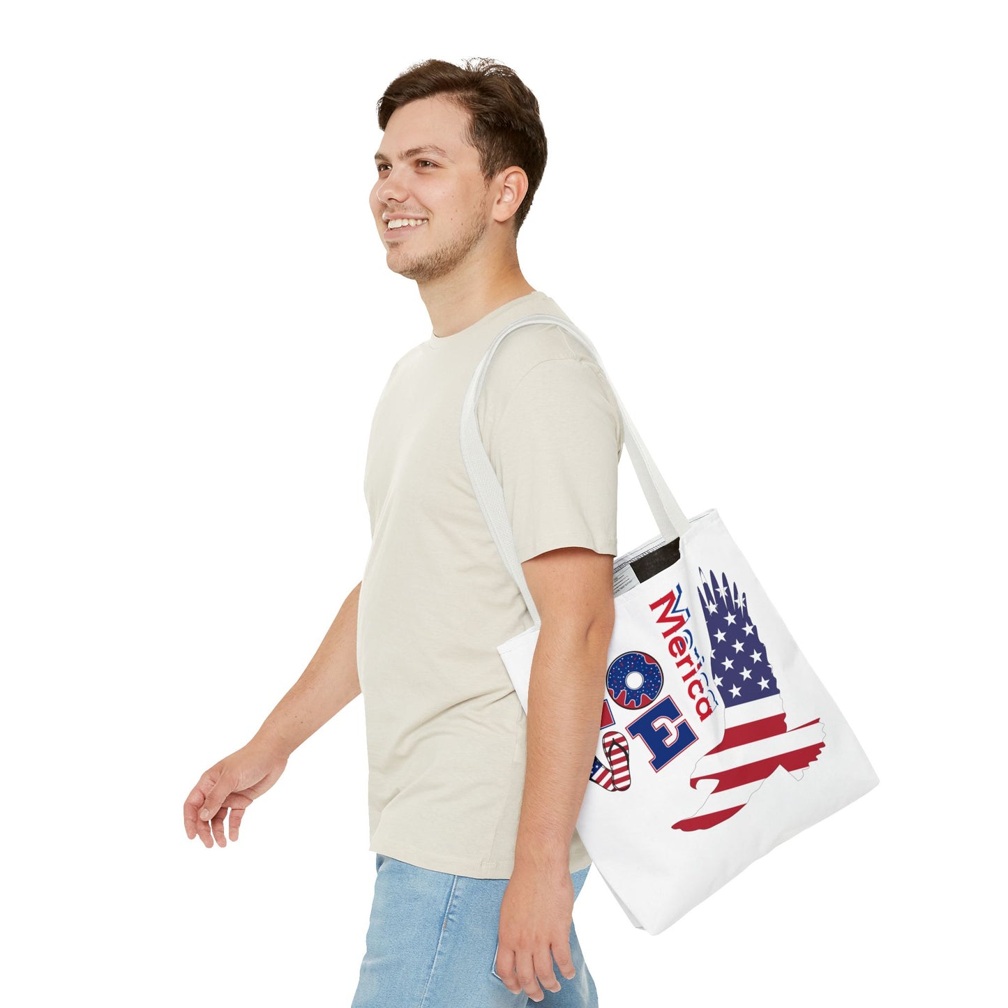 Patriotic Eagle Tote Bag - USA Flag Design, Reusable Shopping Bag, Beach Bag, Gift for Independence Day, Eco-Friendly Carryall