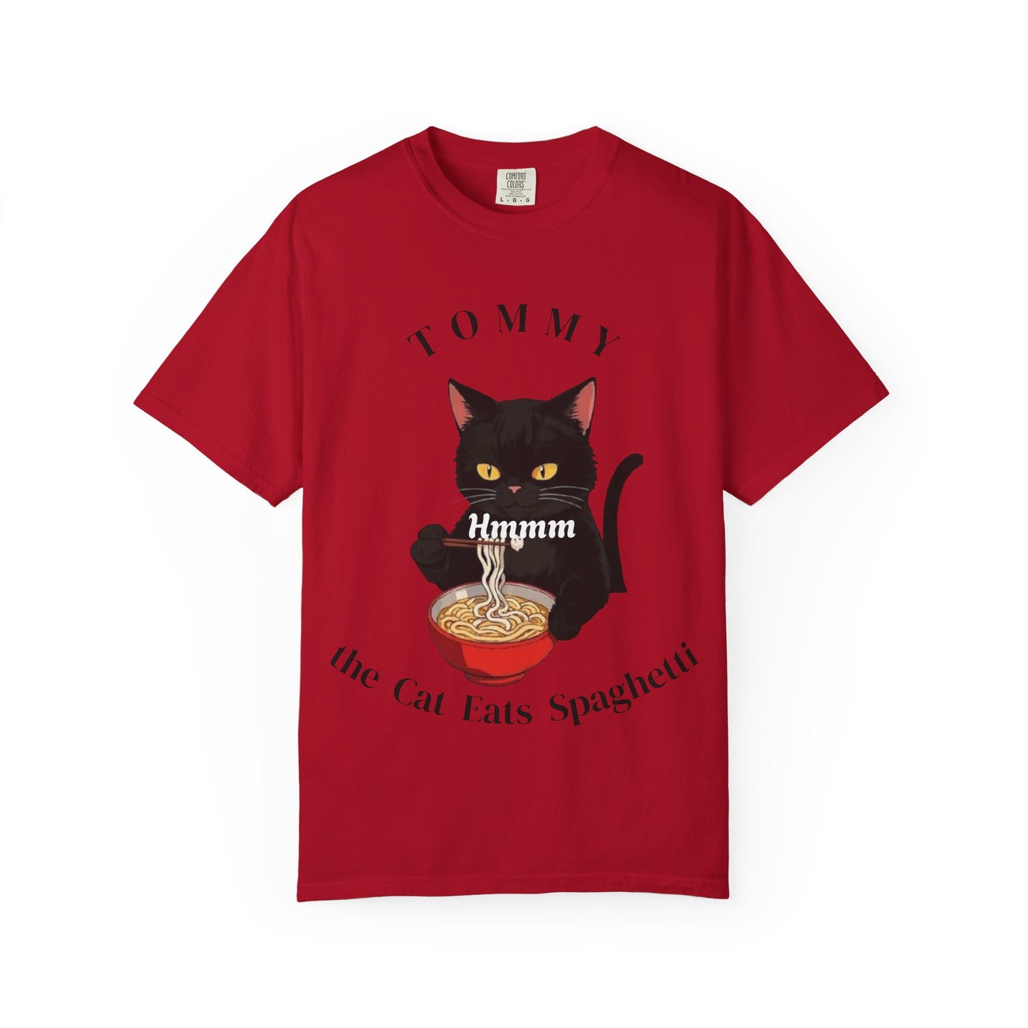 Funny Cat T-Shirt - Tommy the Cat Eats Spaghetti, Gift for Cat Lovers, Cute Pet Apparel, Relaxed Summer Tee, Cat-Themed Clothing