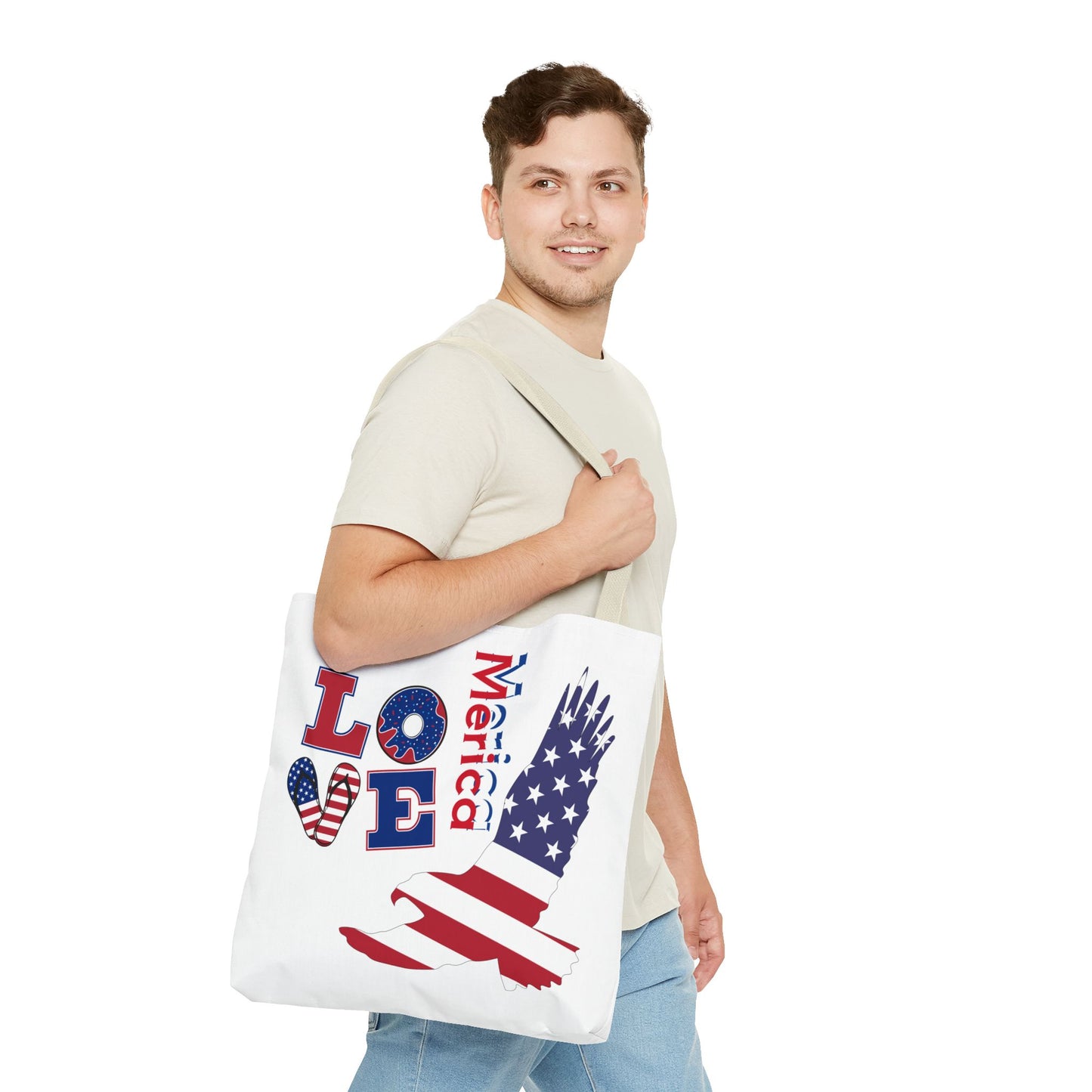 Patriotic Eagle Tote Bag - USA Flag Design, Reusable Shopping Bag, Beach Bag, Gift for Independence Day, Eco-Friendly Carryall