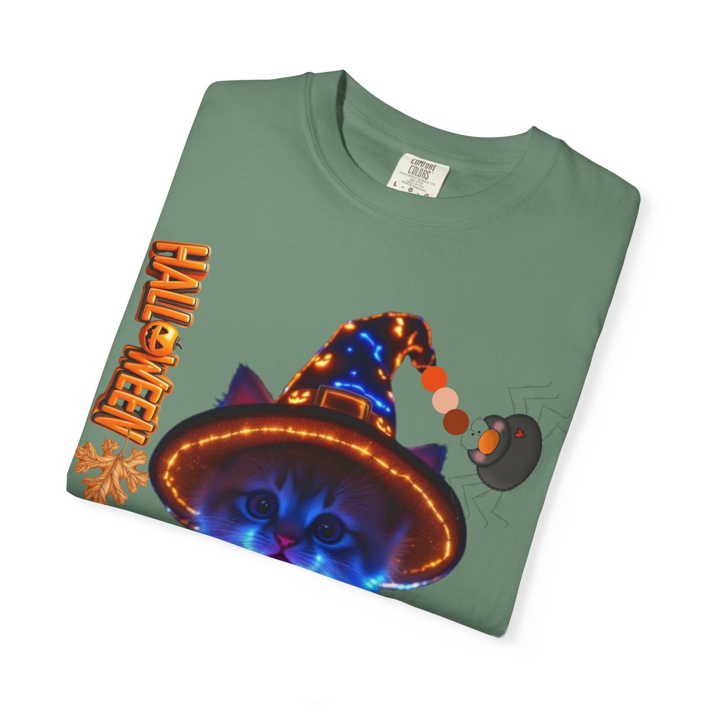 Halloween Cat T-Shirt, Unisex Garment-Dyed Tee, Cute Halloween Shirt, Spooky Cat Apparel, Fall Festival Top, Cat Lover Gift
