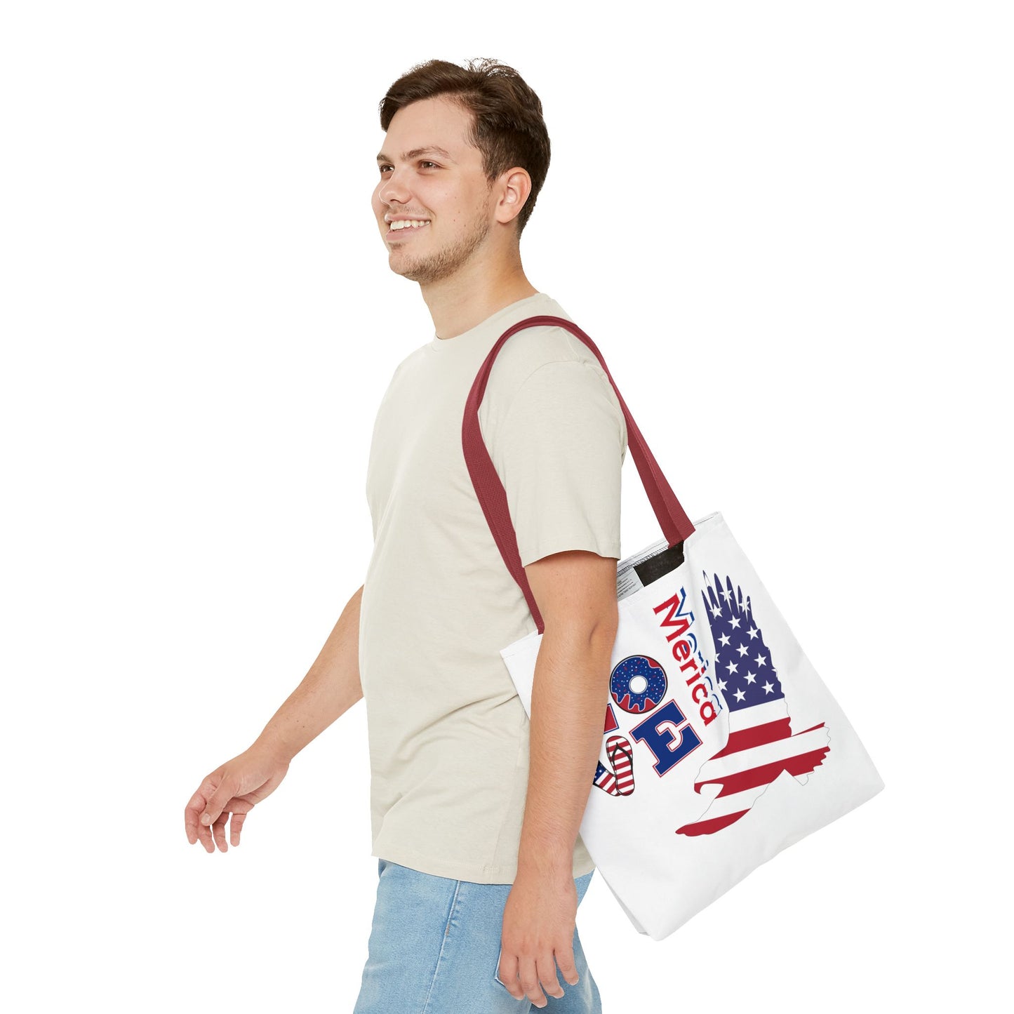 Patriotic Eagle Tote Bag - USA Flag Design, Reusable Shopping Bag, Beach Bag, Gift for Independence Day, Eco-Friendly Carryall