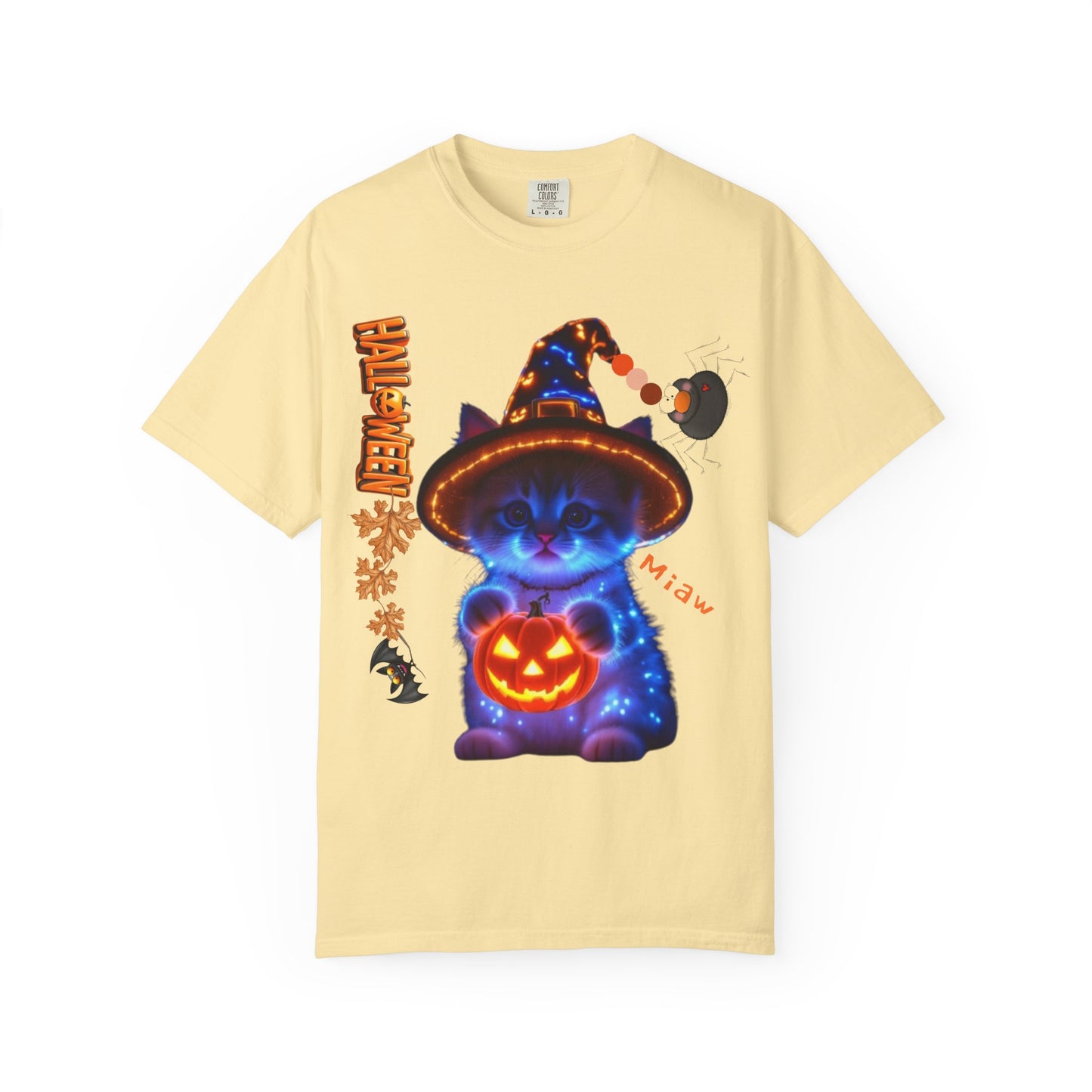 Halloween Cat T-Shirt, Unisex Garment-Dyed Tee, Cute Halloween Shirt, Spooky Cat Apparel, Fall Festival Top, Cat Lover Gift