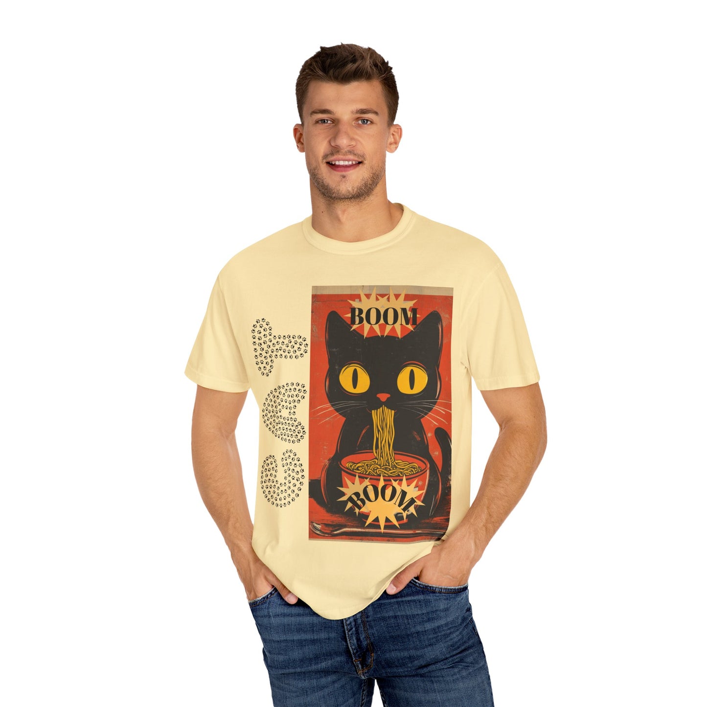 Noodle Cat Graphic Tee, Cute Cat T-Shirt, Animal Lover Gift, Foodie Apparel, Funny Gift for Her, Relaxed Fit Unisex Shirt