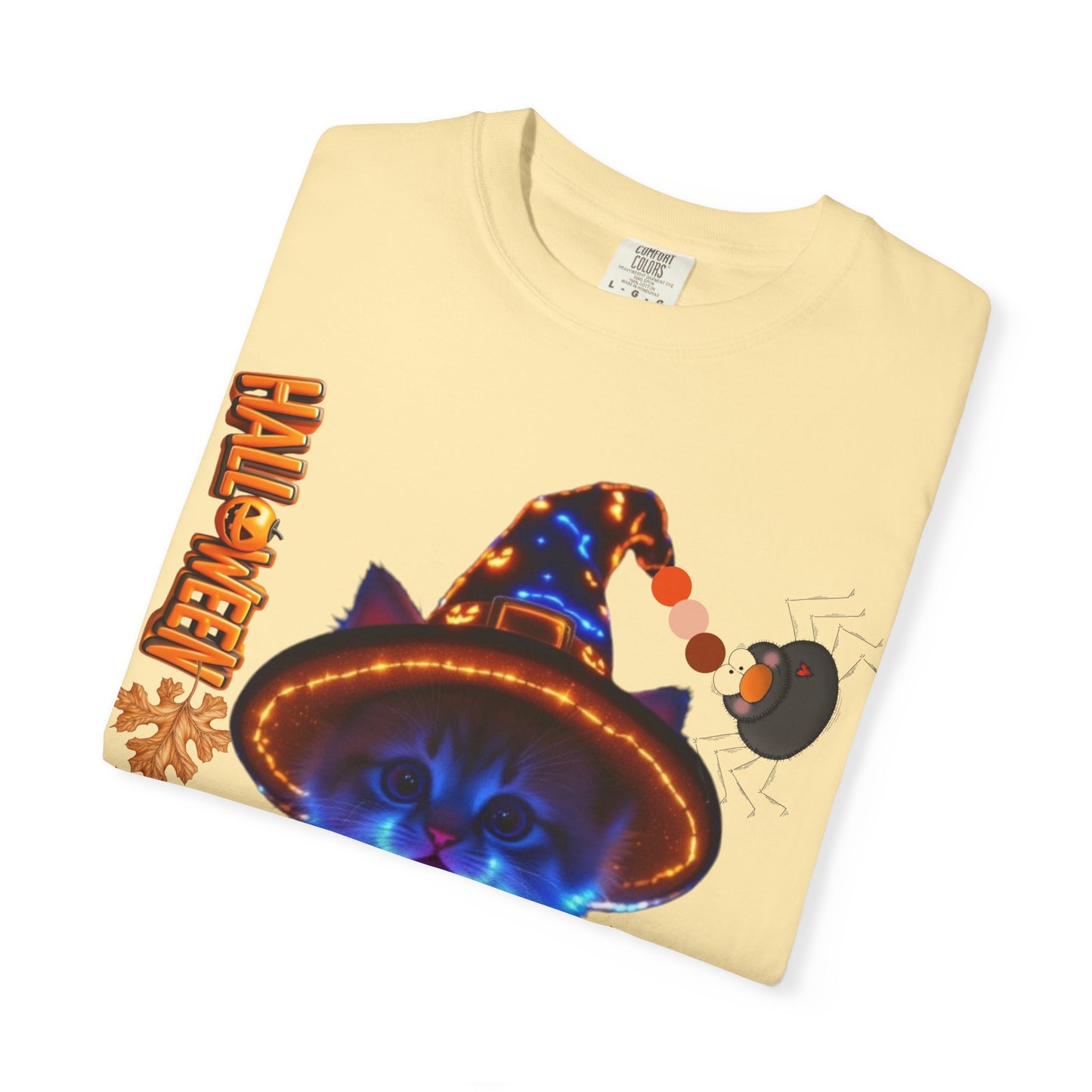 Halloween Cat T-Shirt, Unisex Garment-Dyed Tee, Cute Halloween Shirt, Spooky Cat Apparel, Fall Festival Top, Cat Lover Gift