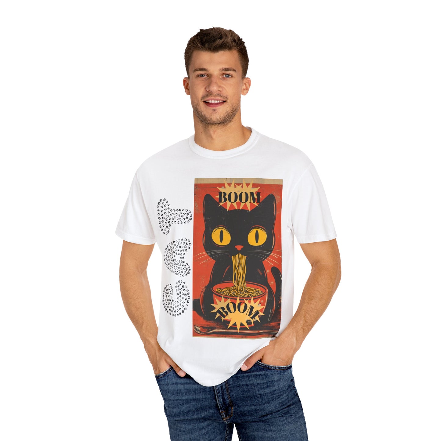 Noodle Cat Graphic Tee, Cute Cat T-Shirt, Animal Lover Gift, Foodie Apparel, Funny Gift for Her, Relaxed Fit Unisex Shirt