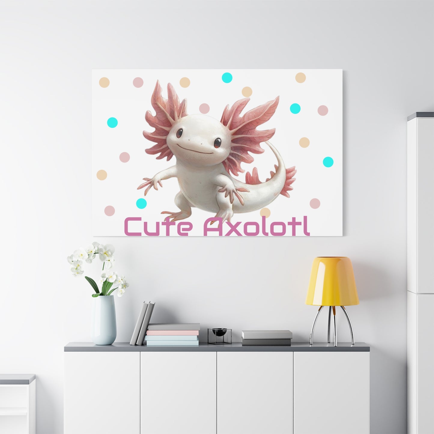 Whimsical Axolotl Canvas Art, Nursery Decor, Cute Wall Art, Kid's Room Decoration, Gift for Animal Lovers, Playful Home Accent