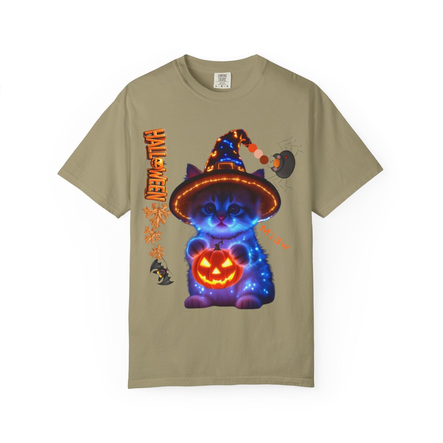 Halloween Cat T-Shirt, Unisex Garment-Dyed Tee, Cute Halloween Shirt, Spooky Cat Apparel, Fall Festival Top, Cat Lover Gift