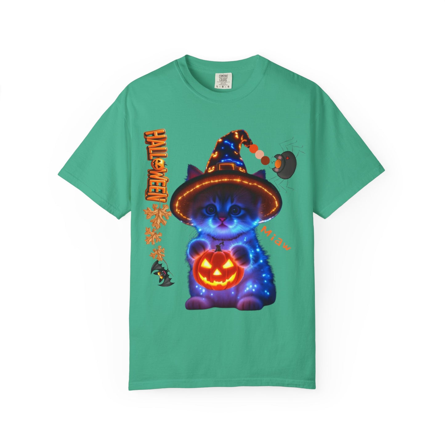 Halloween Cat T-Shirt, Unisex Garment-Dyed Tee, Cute Halloween Shirt, Spooky Cat Apparel, Fall Festival Top, Cat Lover Gift
