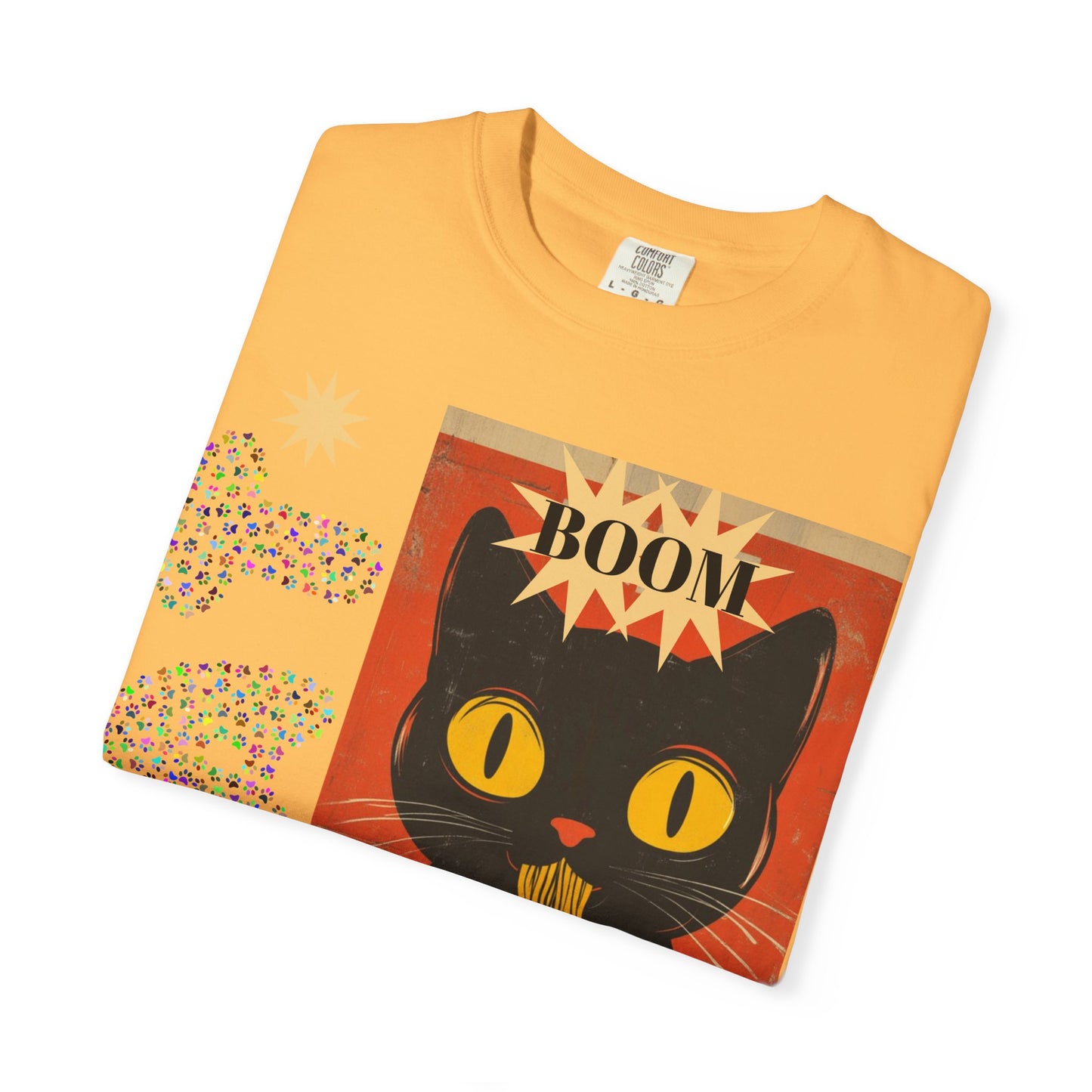 Boom Cat. Retro Cat Graphic T-Shirt, Cute Cat Tee for Food Lovers, Unique Gift for Cat Lovers, Fun Casual Wear, Vintage Style Shirt