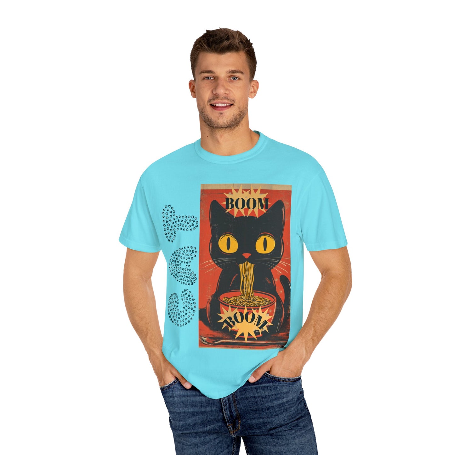 Noodle Cat Graphic Tee, Cute Cat T-Shirt, Animal Lover Gift, Foodie Apparel, Funny Gift for Her, Relaxed Fit Unisex Shirt