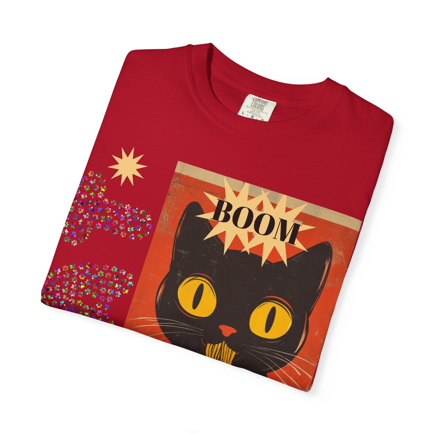 Boom Cat. Retro Cat Graphic T-Shirt, Cute Cat Tee for Food Lovers, Unique Gift for Cat Lovers, Fun Casual Wear, Vintage Style Shirt