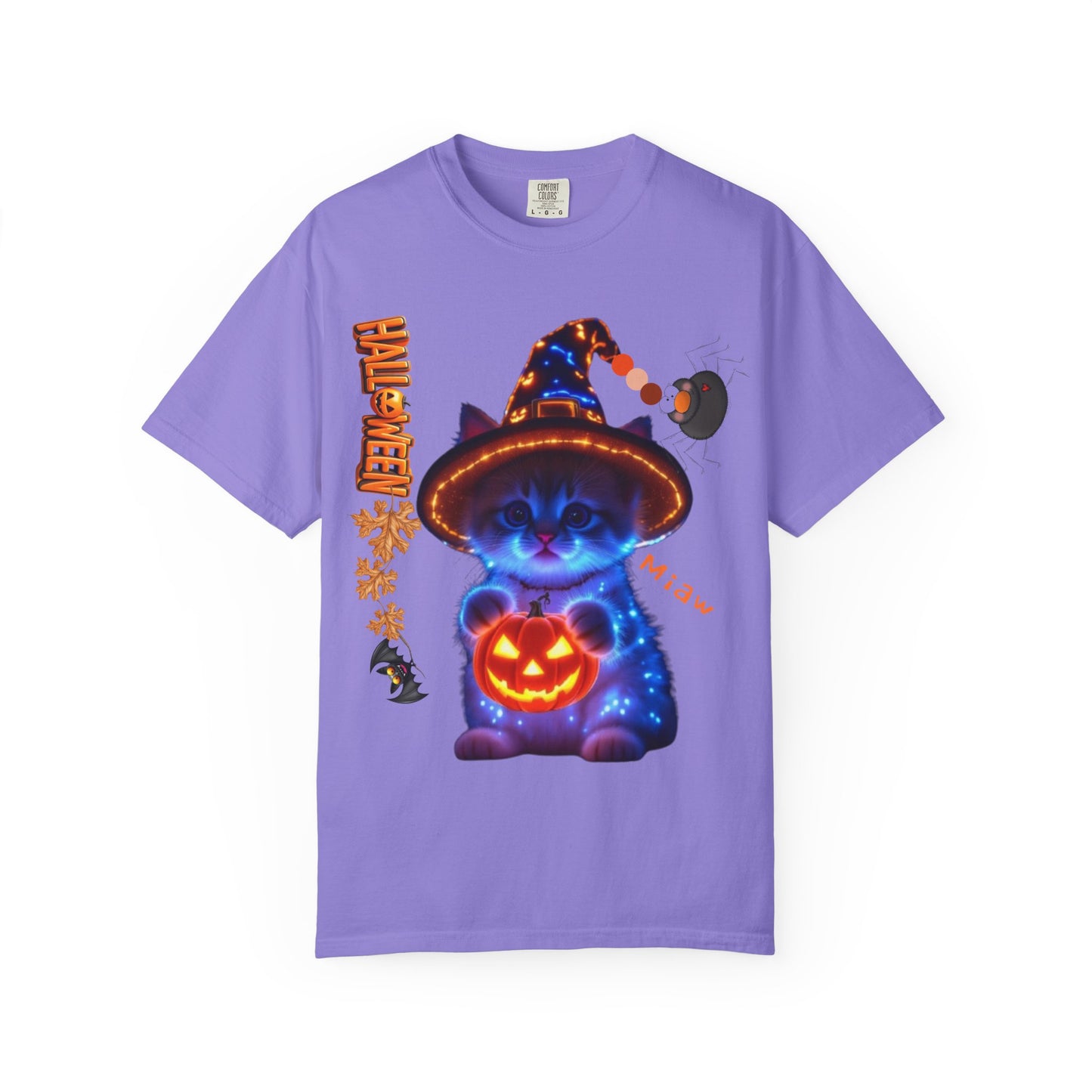 Halloween Cat T-Shirt, Unisex Garment-Dyed Tee, Cute Halloween Shirt, Spooky Cat Apparel, Fall Festival Top, Cat Lover Gift