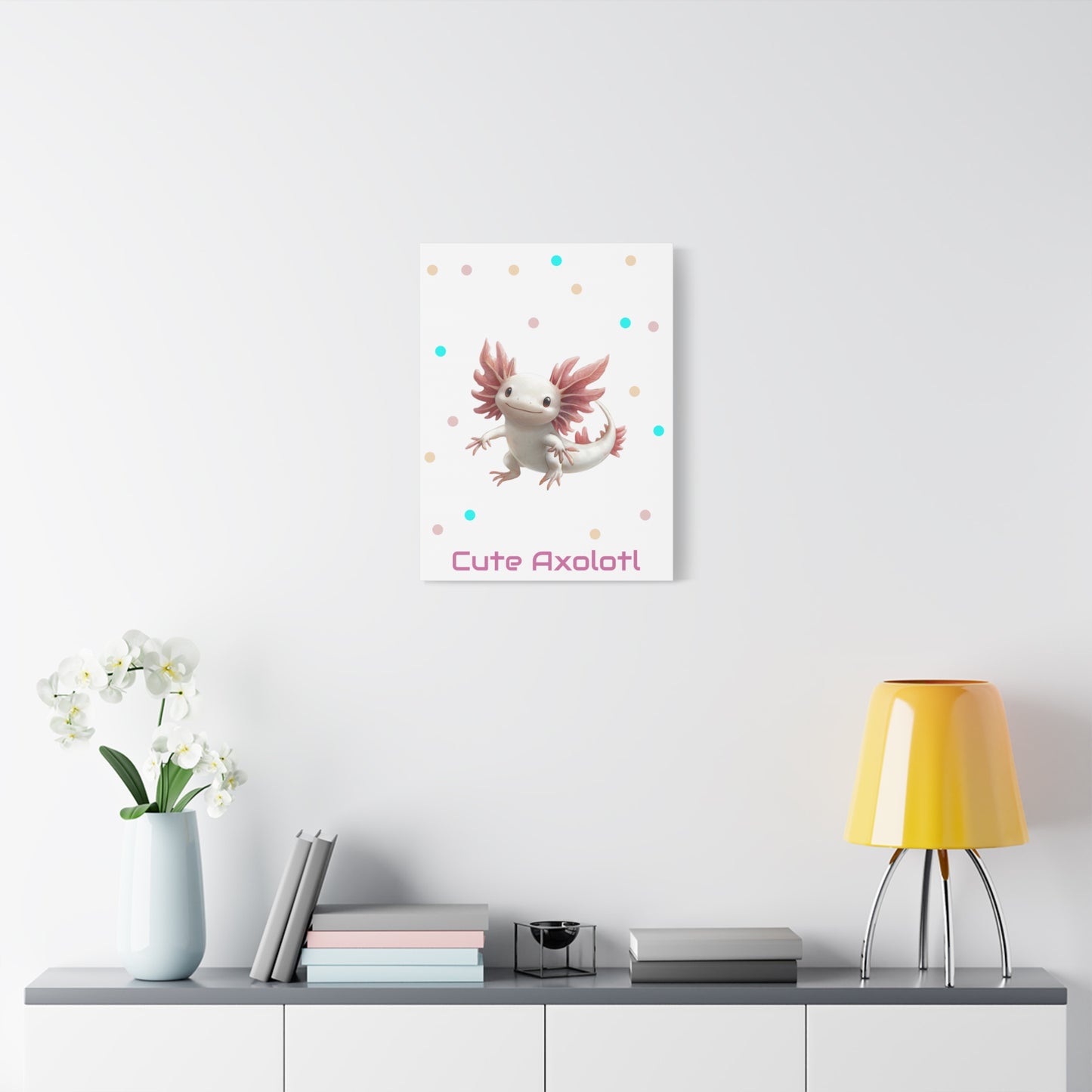 Whimsical Axolotl Canvas Art, Nursery Decor, Cute Wall Art, Kid's Room Decoration, Gift for Animal Lovers, Playful Home Accent
