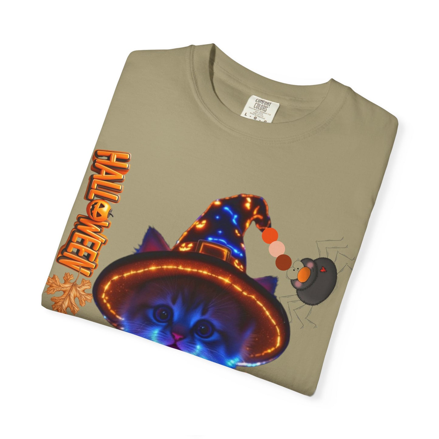 Halloween Cat T-Shirt, Unisex Garment-Dyed Tee, Cute Halloween Shirt, Spooky Cat Apparel, Fall Festival Top, Cat Lover Gift