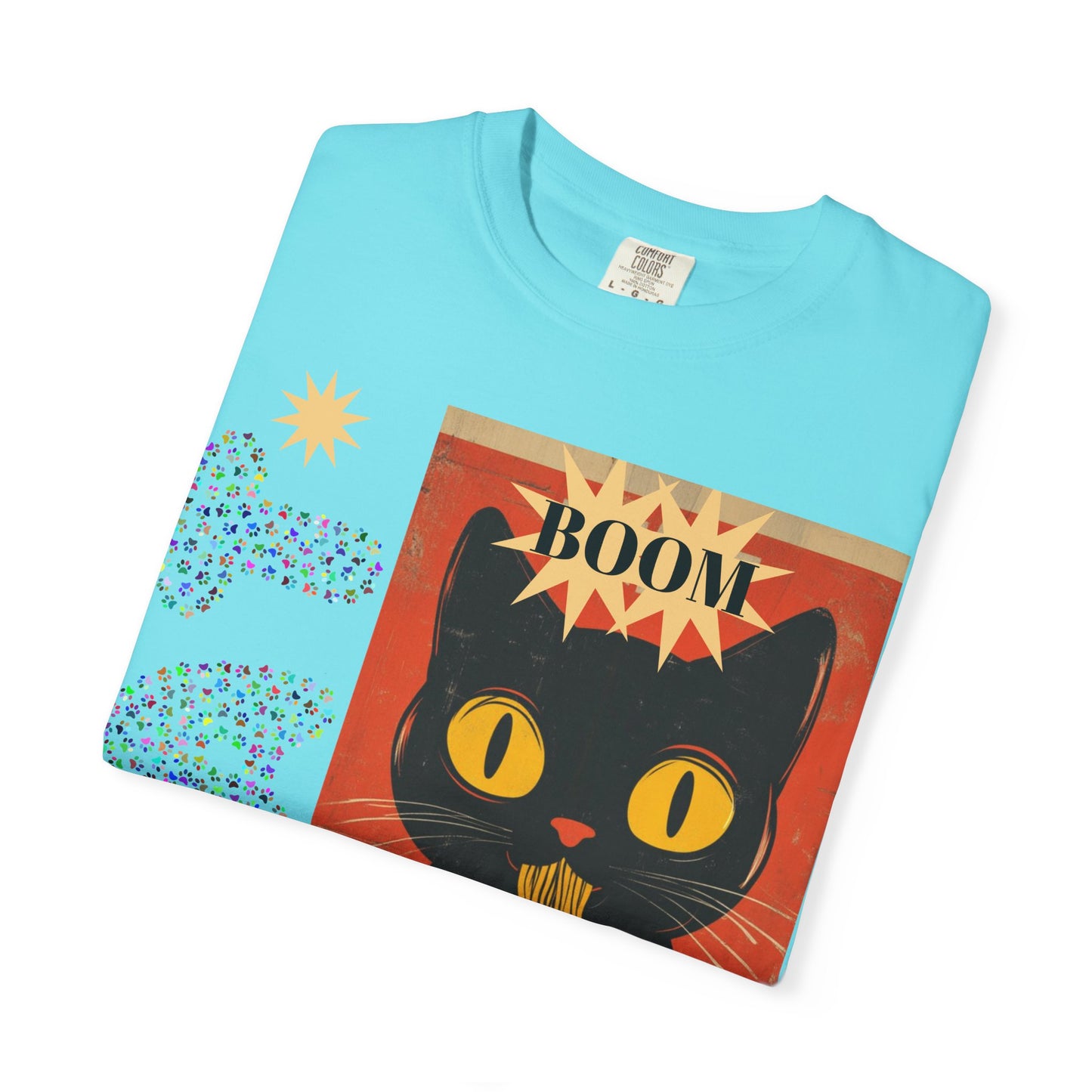 Boom Cat. Retro Cat Graphic T-Shirt, Cute Cat Tee for Food Lovers, Unique Gift for Cat Lovers, Fun Casual Wear, Vintage Style Shirt