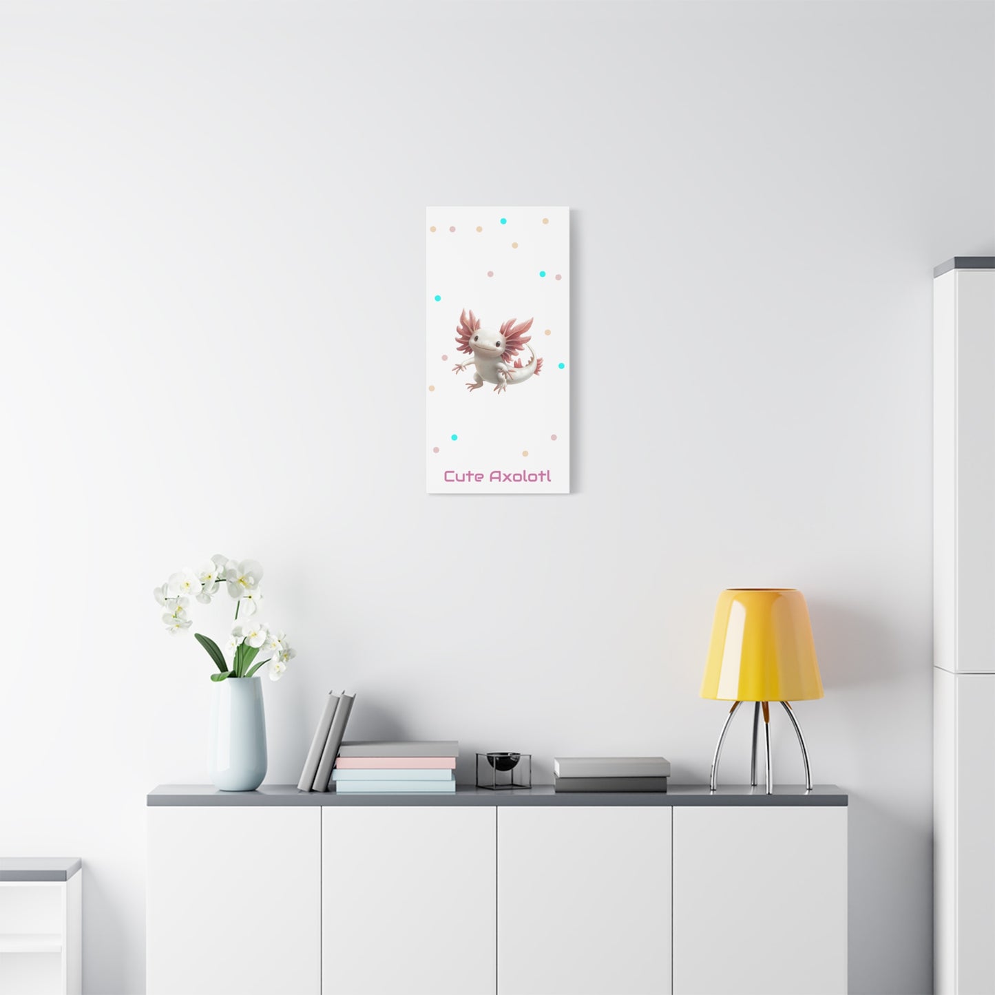Whimsical Axolotl Canvas Art, Nursery Decor, Cute Wall Art, Kid's Room Decoration, Gift for Animal Lovers, Playful Home Accent