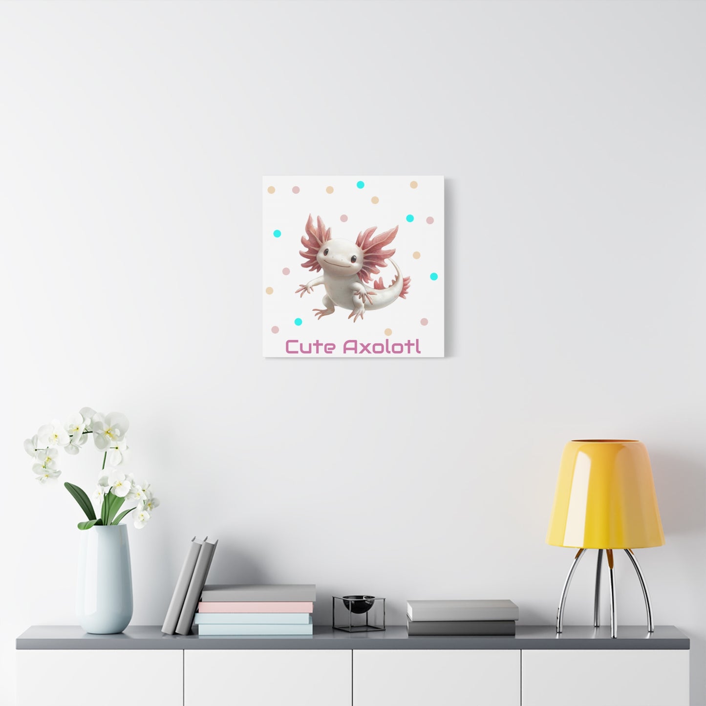 Whimsical Axolotl Canvas Art, Nursery Decor, Cute Wall Art, Kid's Room Decoration, Gift for Animal Lovers, Playful Home Accent