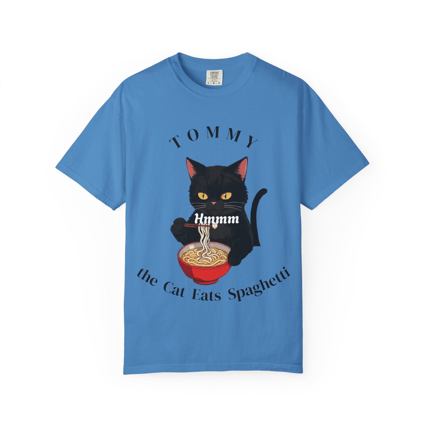 Funny Cat T-Shirt - Tommy the Cat Eats Spaghetti, Gift for Cat Lovers, Cute Pet Apparel, Relaxed Summer Tee, Cat-Themed Clothing