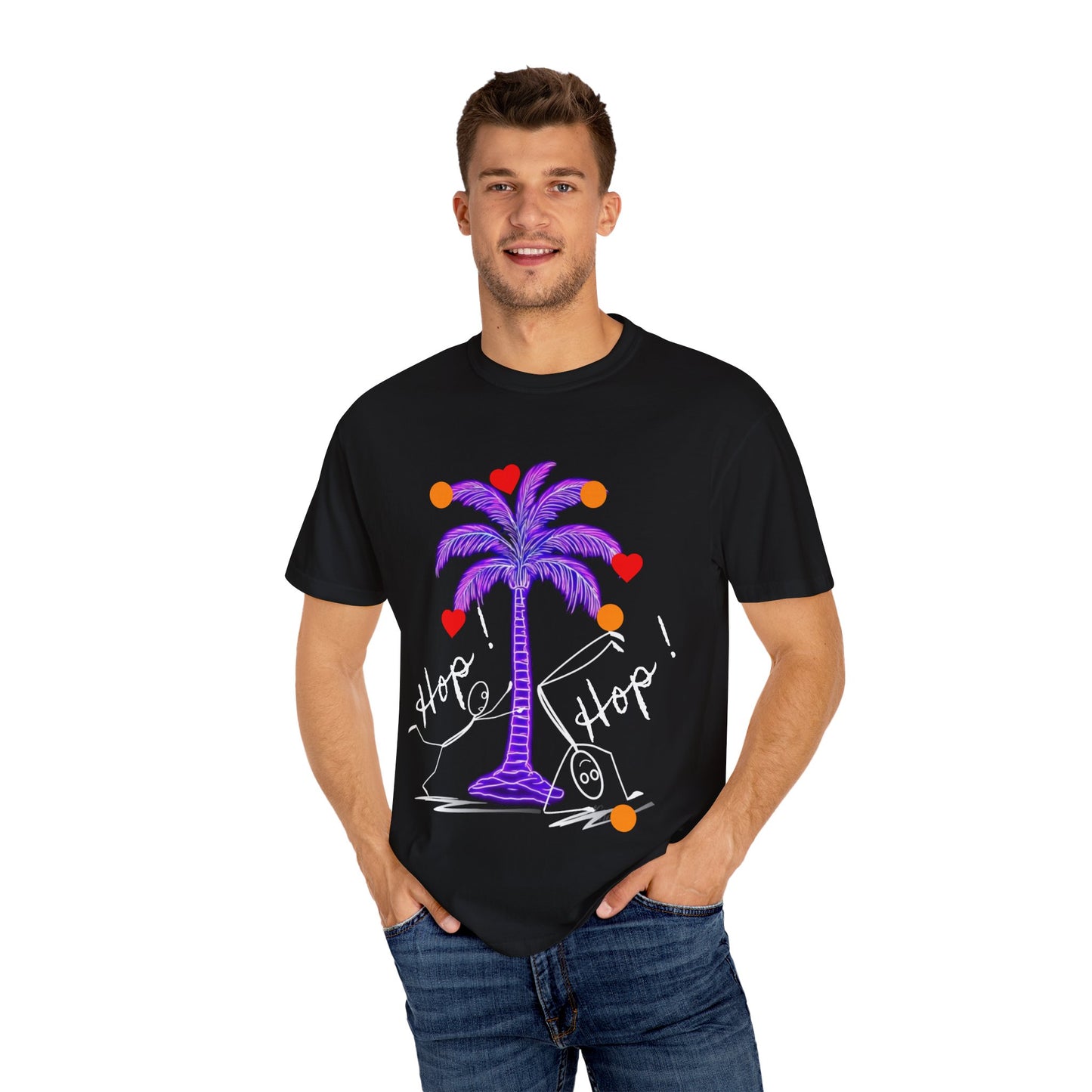 Hop! Palm T-Shirt, Summer Vibes, Beachwear, Casual Style, Gift for Friends, Travel Essential