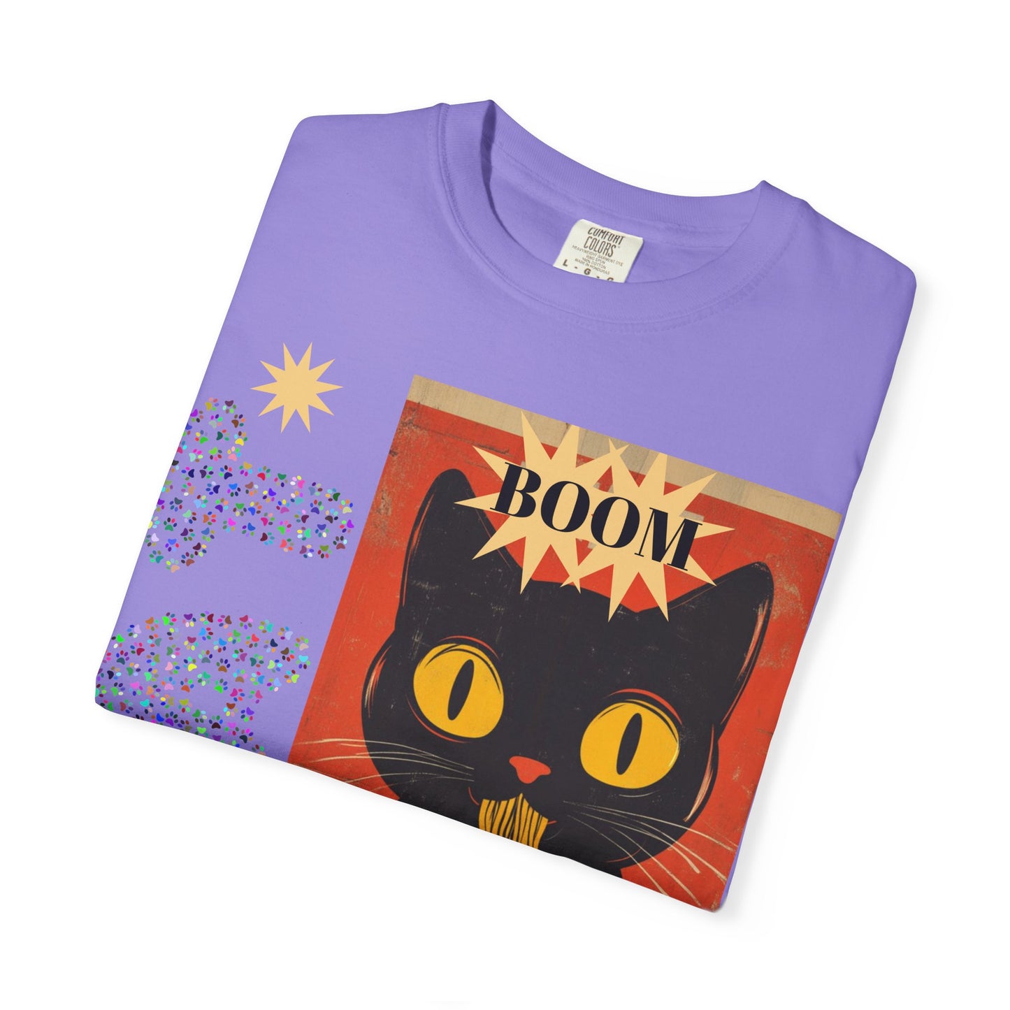 Boom Cat. Retro Cat Graphic T-Shirt, Cute Cat Tee for Food Lovers, Unique Gift for Cat Lovers, Fun Casual Wear, Vintage Style Shirt