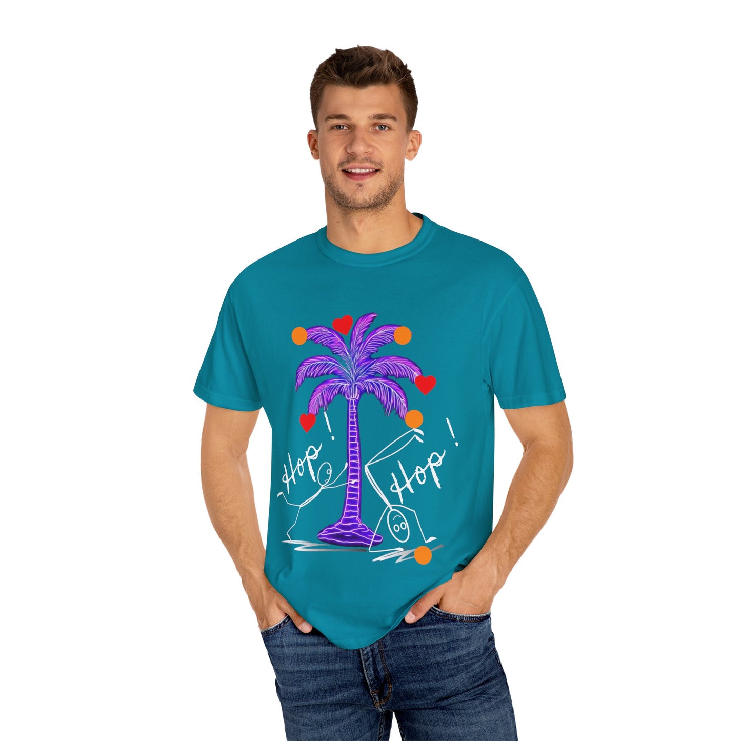 Hop! Palm T-Shirt, Summer Vibes, Beachwear, Casual Style, Gift for Friends, Travel Essential