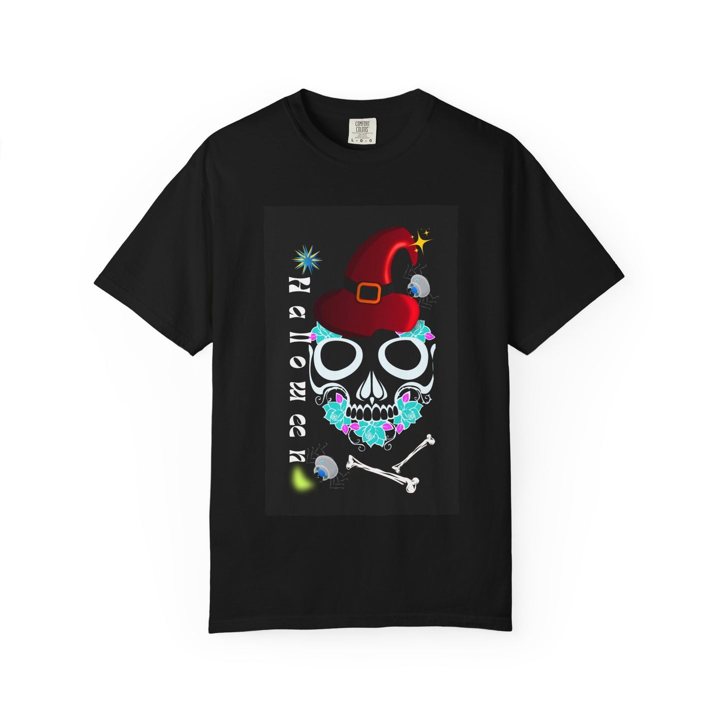 Festive Skull T-Shirt Black | Halloween and Christmas Themed Tee | Unisex Garment-Dyed Tee, Holiday Gift, Partywear, Fun Shirt, Unique Design, Holiday Shirt USA