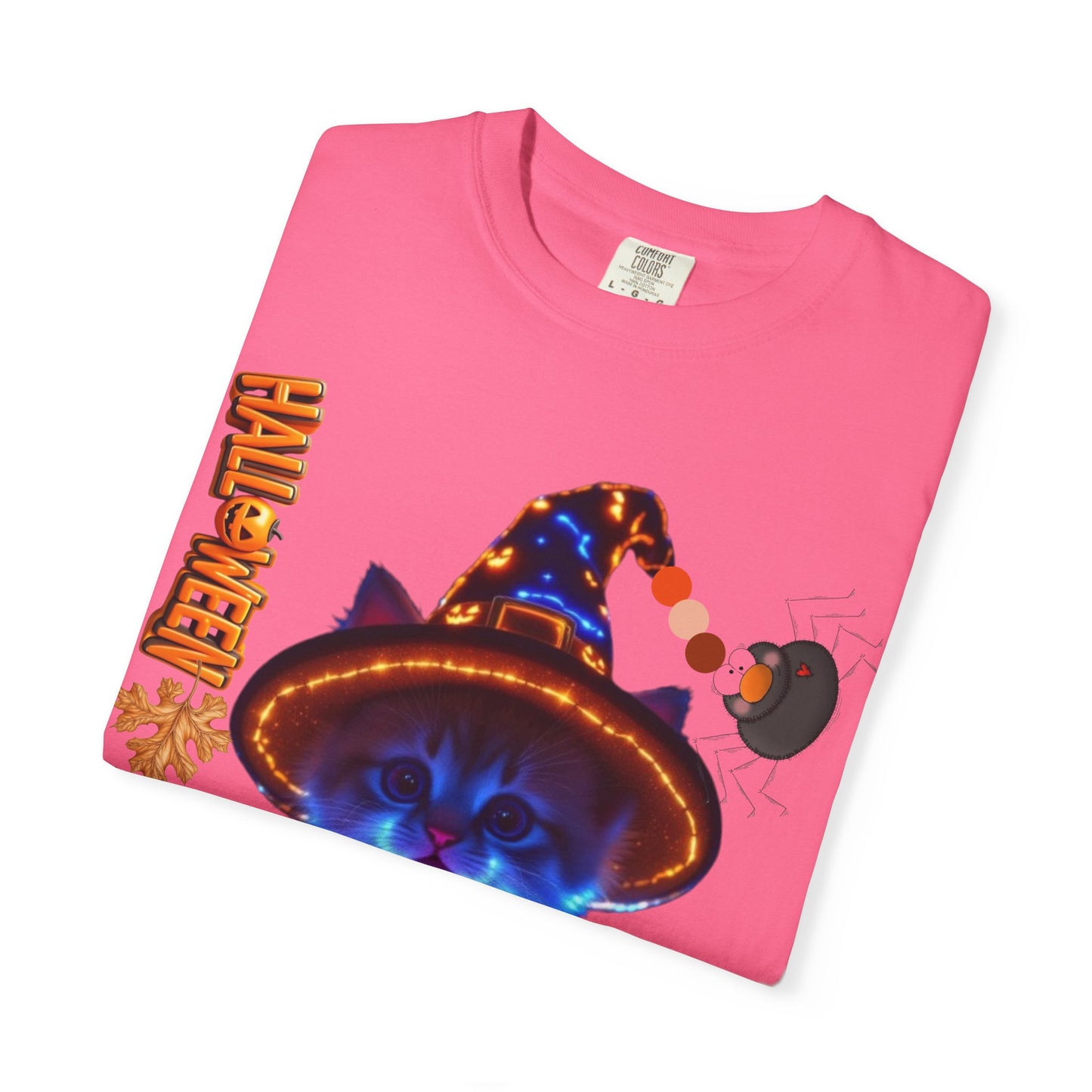 Halloween Cat T-Shirt, Unisex Garment-Dyed Tee, Cute Halloween Shirt, Spooky Cat Apparel, Fall Festival Top, Cat Lover Gift