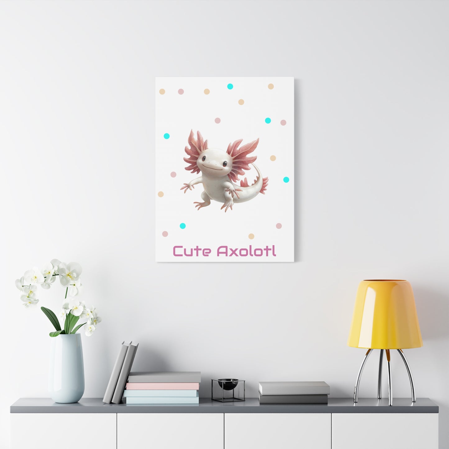 Whimsical Axolotl Canvas Art, Nursery Decor, Cute Wall Art, Kid's Room Decoration, Gift for Animal Lovers, Playful Home Accent