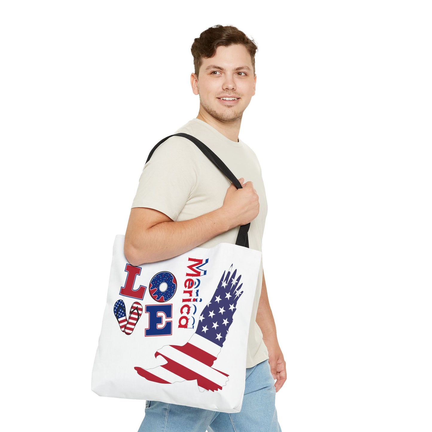 Patriotic Eagle Tote Bag - USA Flag Design, Reusable Shopping Bag, Beach Bag, Gift for Independence Day, Eco-Friendly Carryall