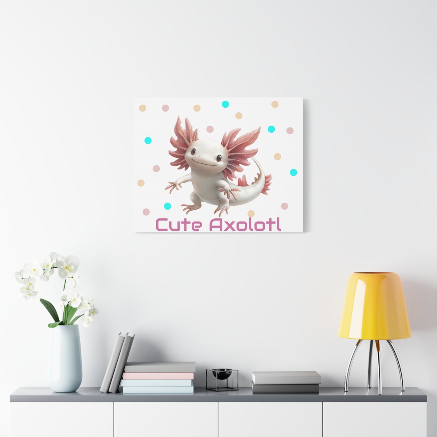 Whimsical Axolotl Canvas Art, Nursery Decor, Cute Wall Art, Kid's Room Decoration, Gift for Animal Lovers, Playful Home Accent