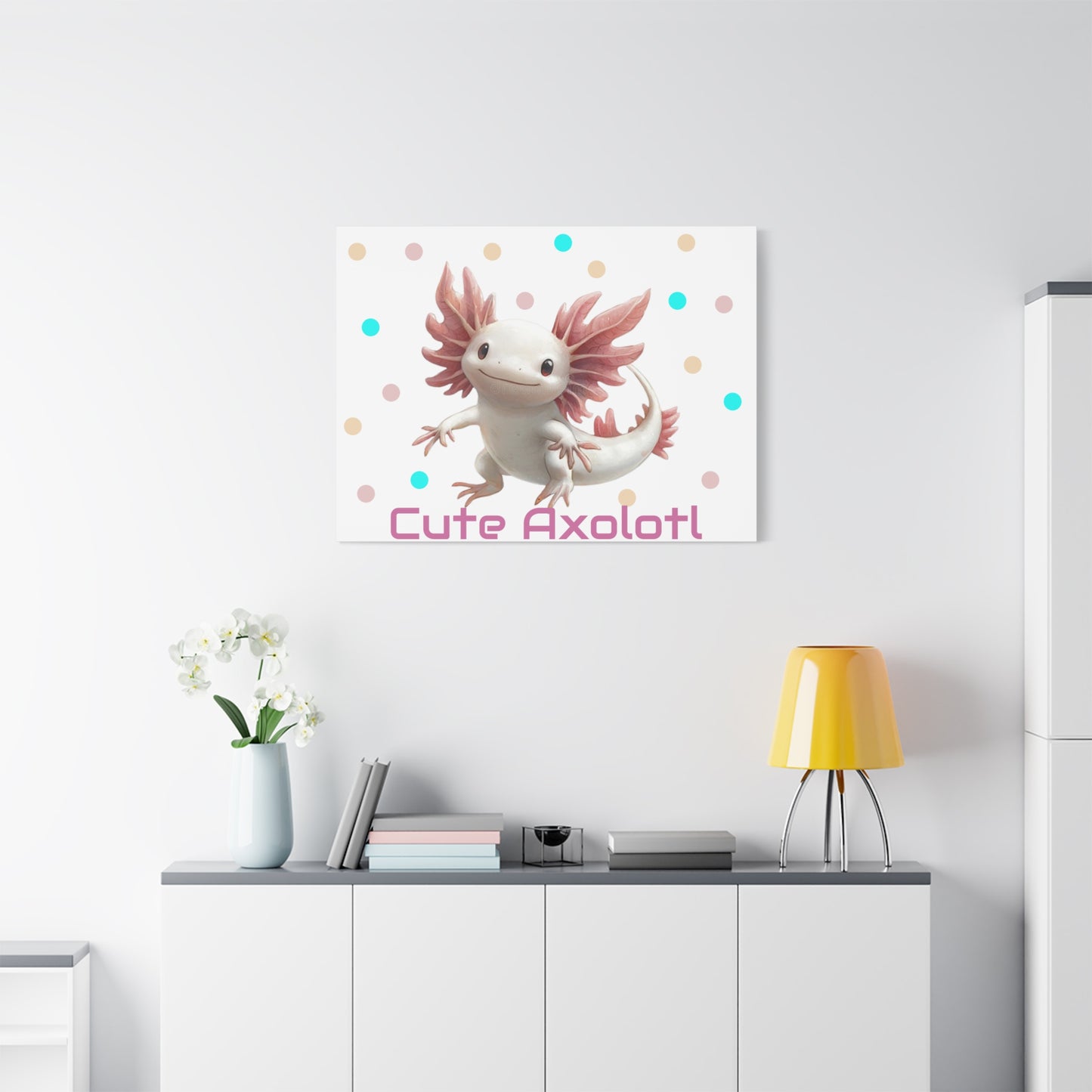 Whimsical Axolotl Canvas Art, Nursery Decor, Cute Wall Art, Kid's Room Decoration, Gift for Animal Lovers, Playful Home Accent