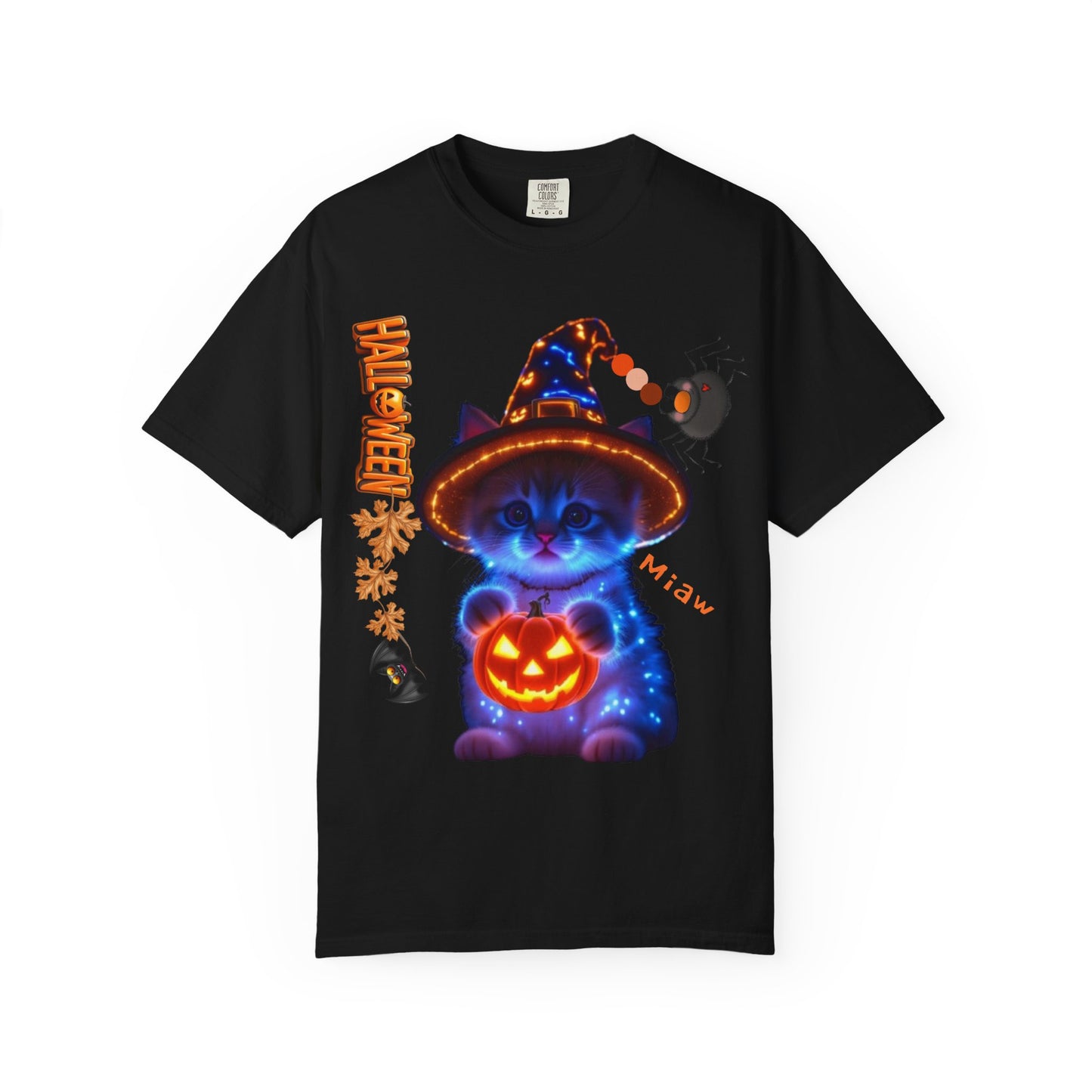 Halloween Cat T-Shirt, Unisex Garment-Dyed Tee, Cute Halloween Shirt, Spooky Cat Apparel, Fall Festival Top, Cat Lover Gift