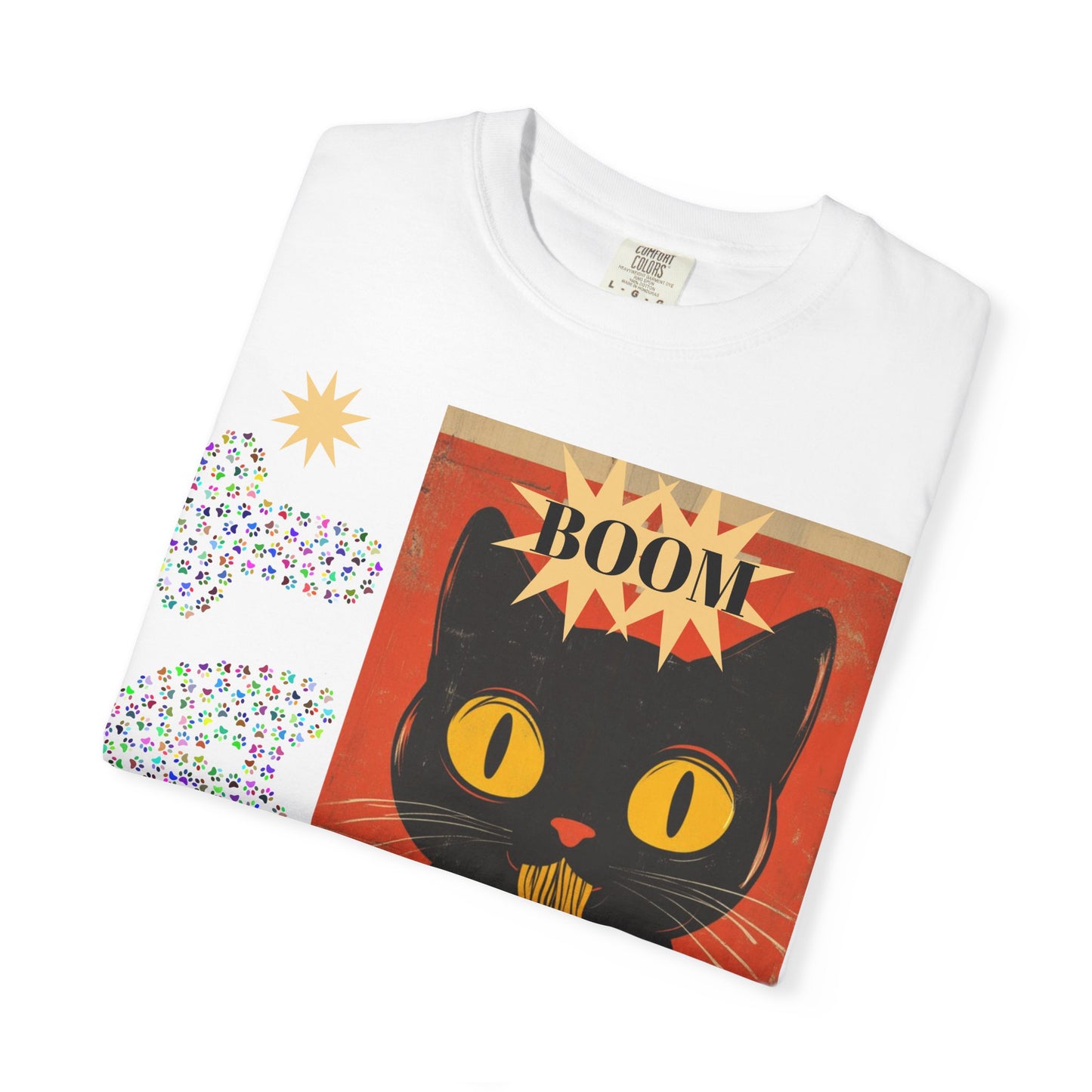 Boom Cat. Retro Cat Graphic T-Shirt, Cute Cat Tee for Food Lovers, Unique Gift for Cat Lovers, Fun Casual Wear, Vintage Style Shirt