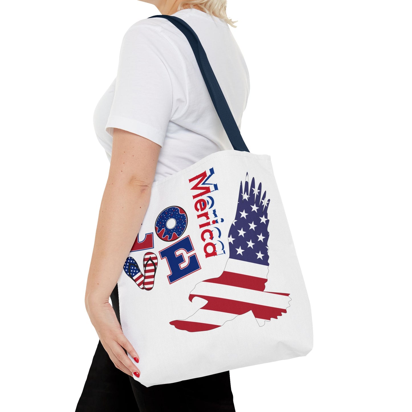 Patriotic Eagle Tote Bag - USA Flag Design, Reusable Shopping Bag, Beach Bag, Gift for Independence Day, Eco-Friendly Carryall