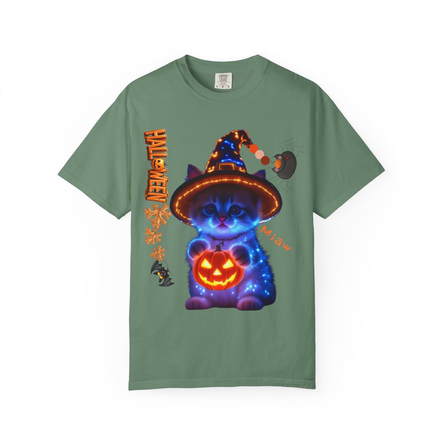 Halloween Cat T-Shirt, Unisex Garment-Dyed Tee, Cute Halloween Shirt, Spooky Cat Apparel, Fall Festival Top, Cat Lover Gift