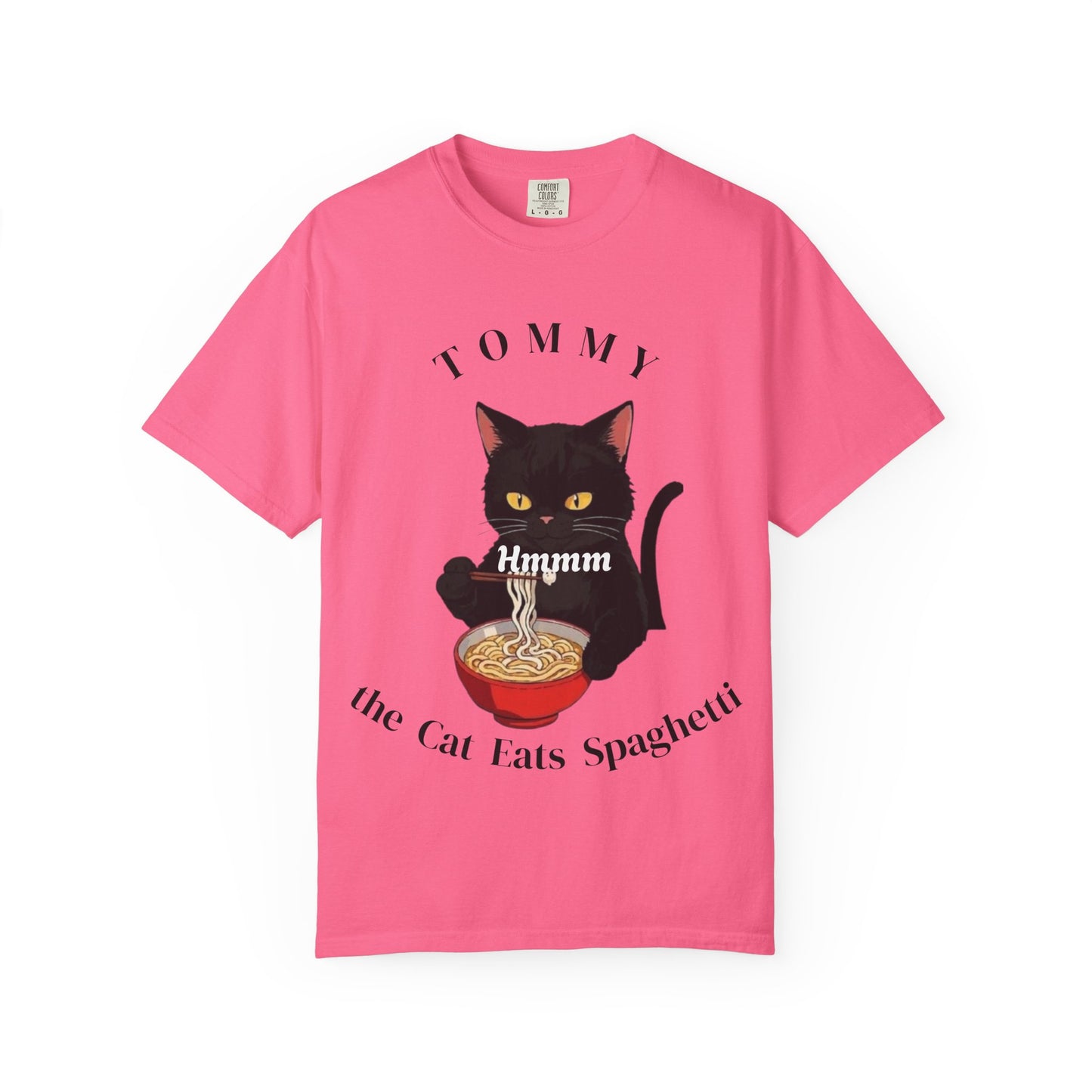 Funny Cat T-Shirt - Tommy the Cat Eats Spaghetti, Gift for Cat Lovers, Cute Pet Apparel, Relaxed Summer Tee, Cat-Themed Clothing