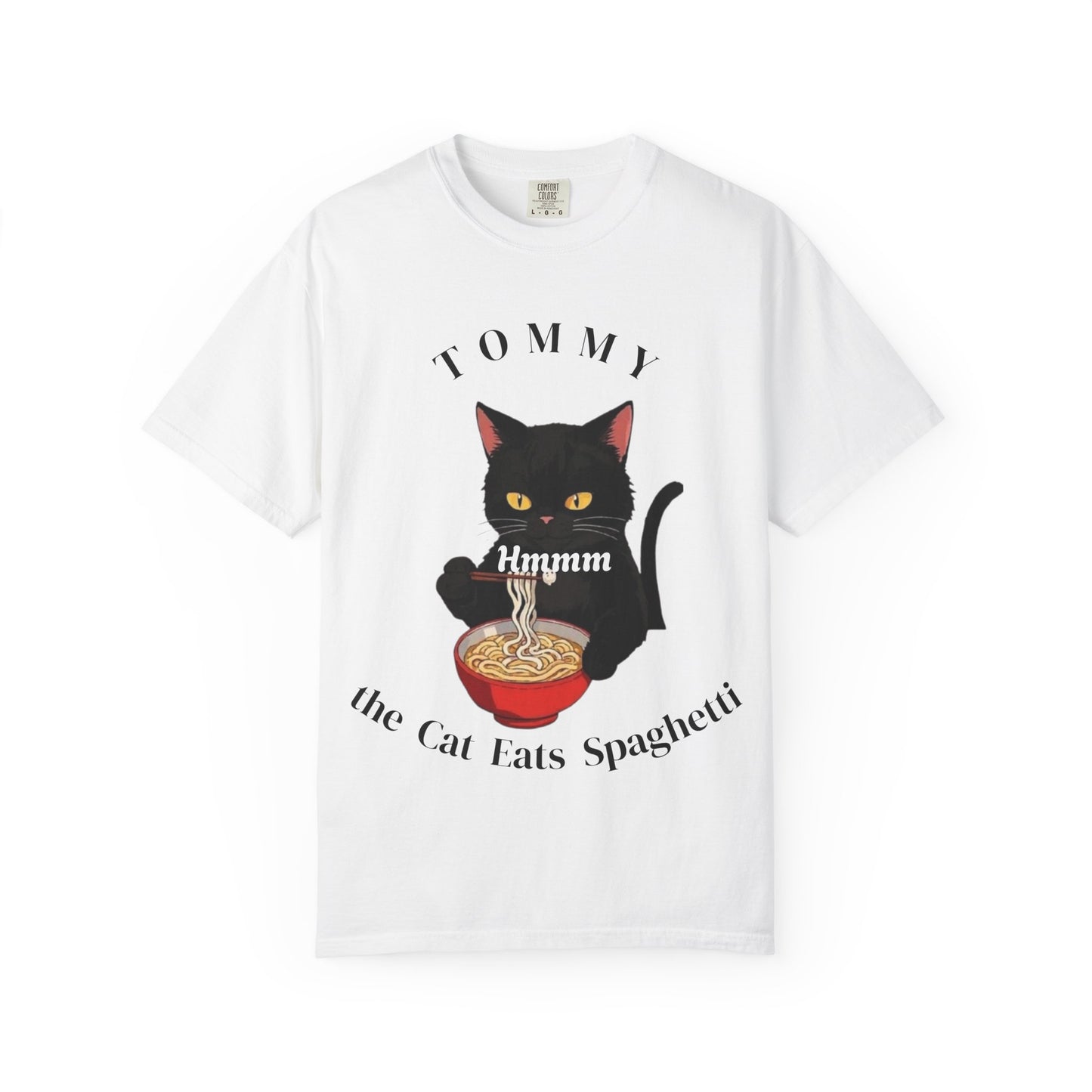 Funny Cat T-Shirt - Tommy the Cat Eats Spaghetti, Gift for Cat Lovers, Cute Pet Apparel, Relaxed Summer Tee, Cat-Themed Clothing
