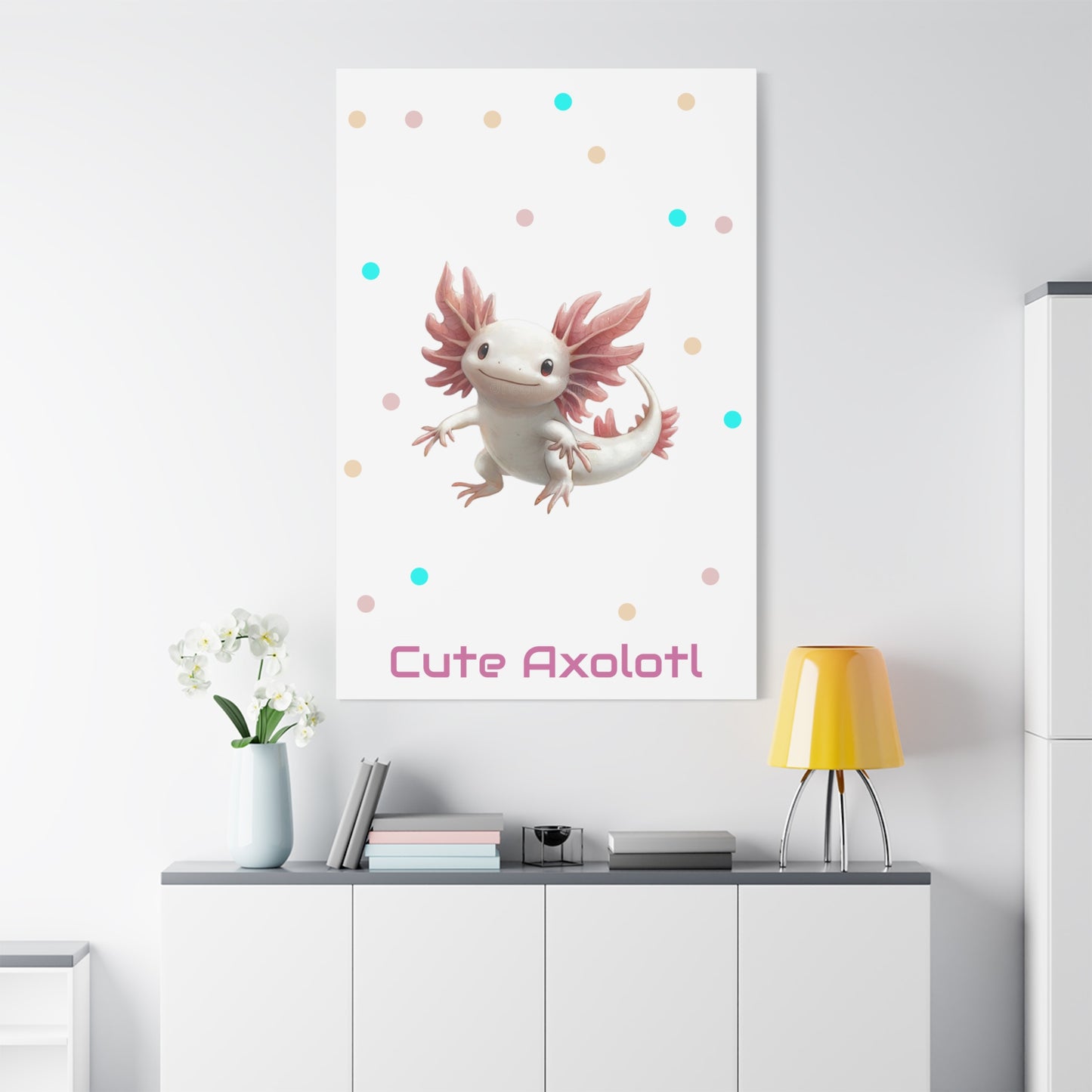 Whimsical Axolotl Canvas Art, Nursery Decor, Cute Wall Art, Kid's Room Decoration, Gift for Animal Lovers, Playful Home Accent