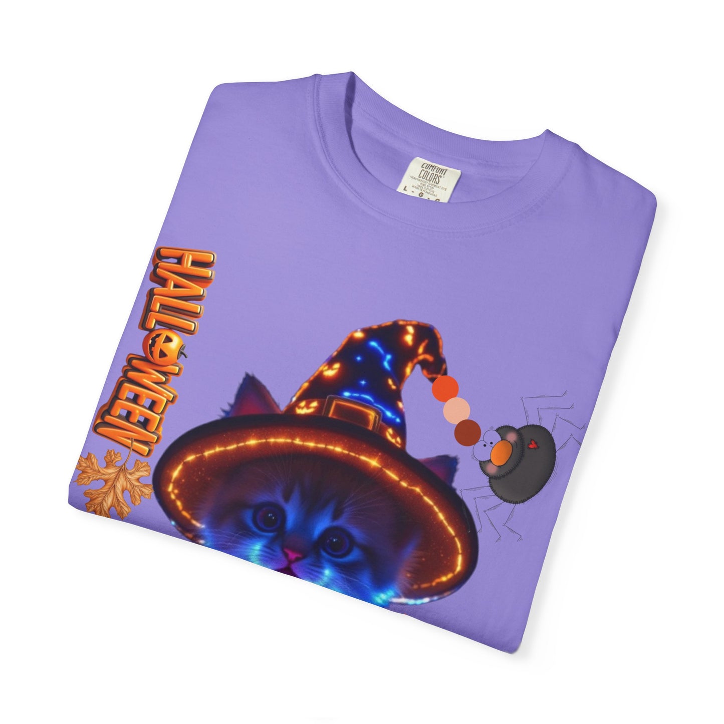 Halloween Cat T-Shirt, Unisex Garment-Dyed Tee, Cute Halloween Shirt, Spooky Cat Apparel, Fall Festival Top, Cat Lover Gift