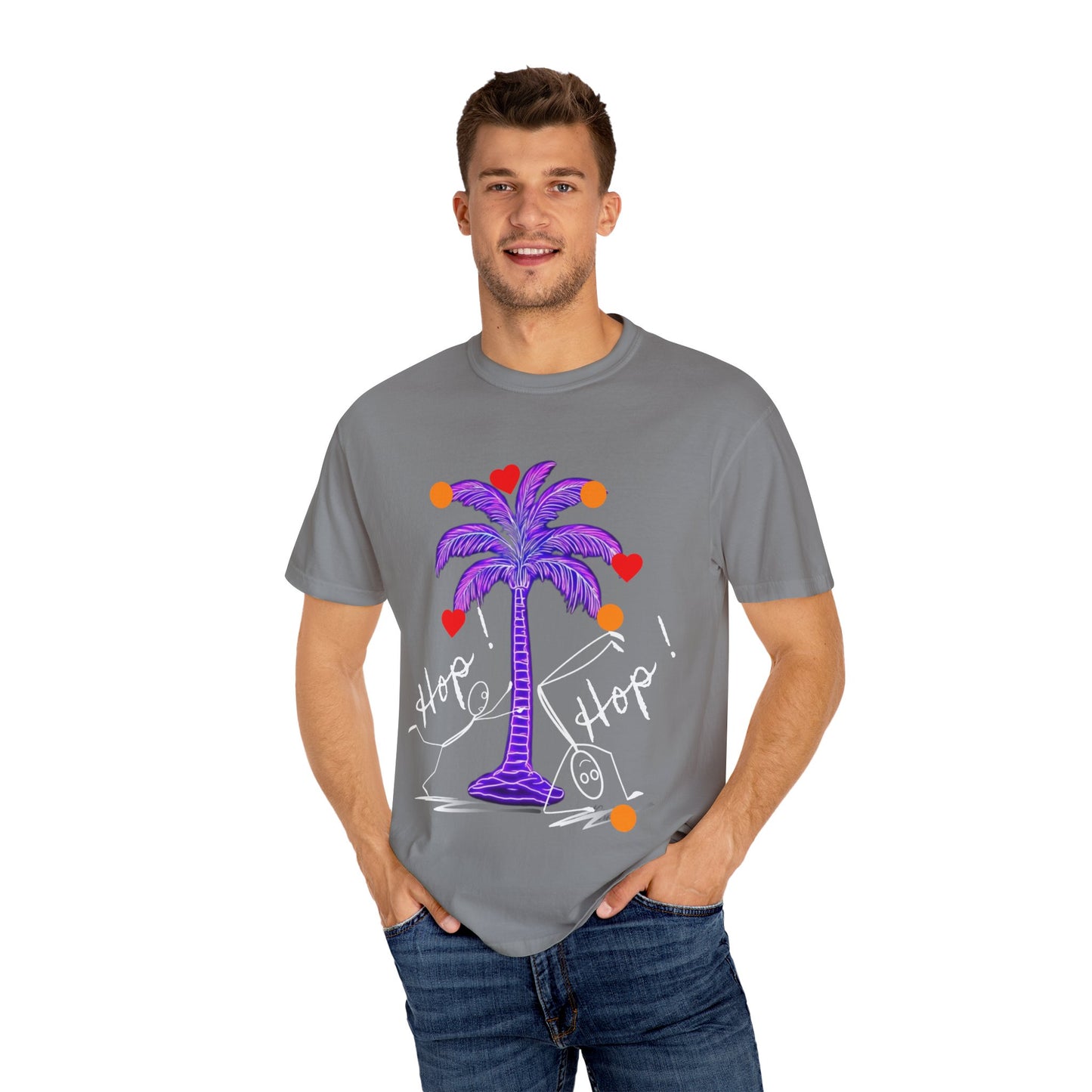 Hop! Palm T-Shirt, Summer Vibes, Beachwear, Casual Style, Gift for Friends, Travel Essential